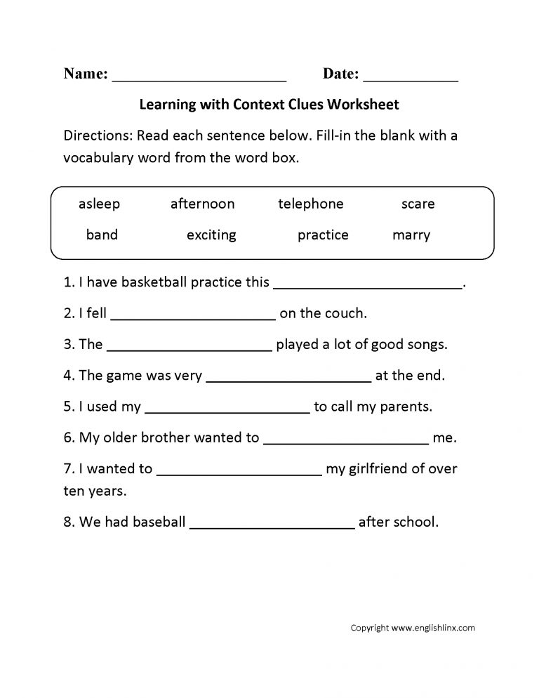 Reading Worksheets | Context Clues Worksheets | Grade 7 Vocabulary ...