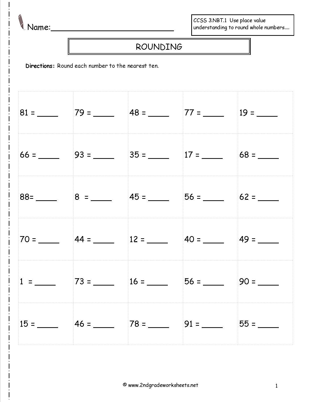 Rounding Whole Numbers Worksheets | Rounding Numbers Printable Worksheets
