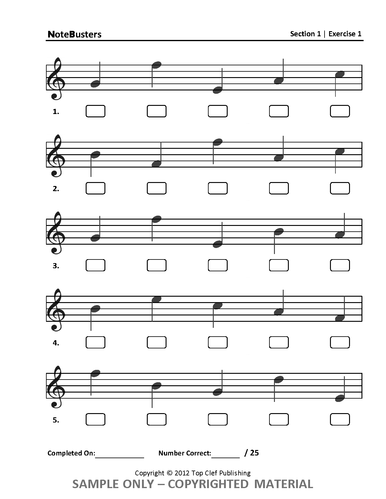 Sample Exercises - Notebusters Note Reading Music Workbook | Reading Music Worksheets Printable