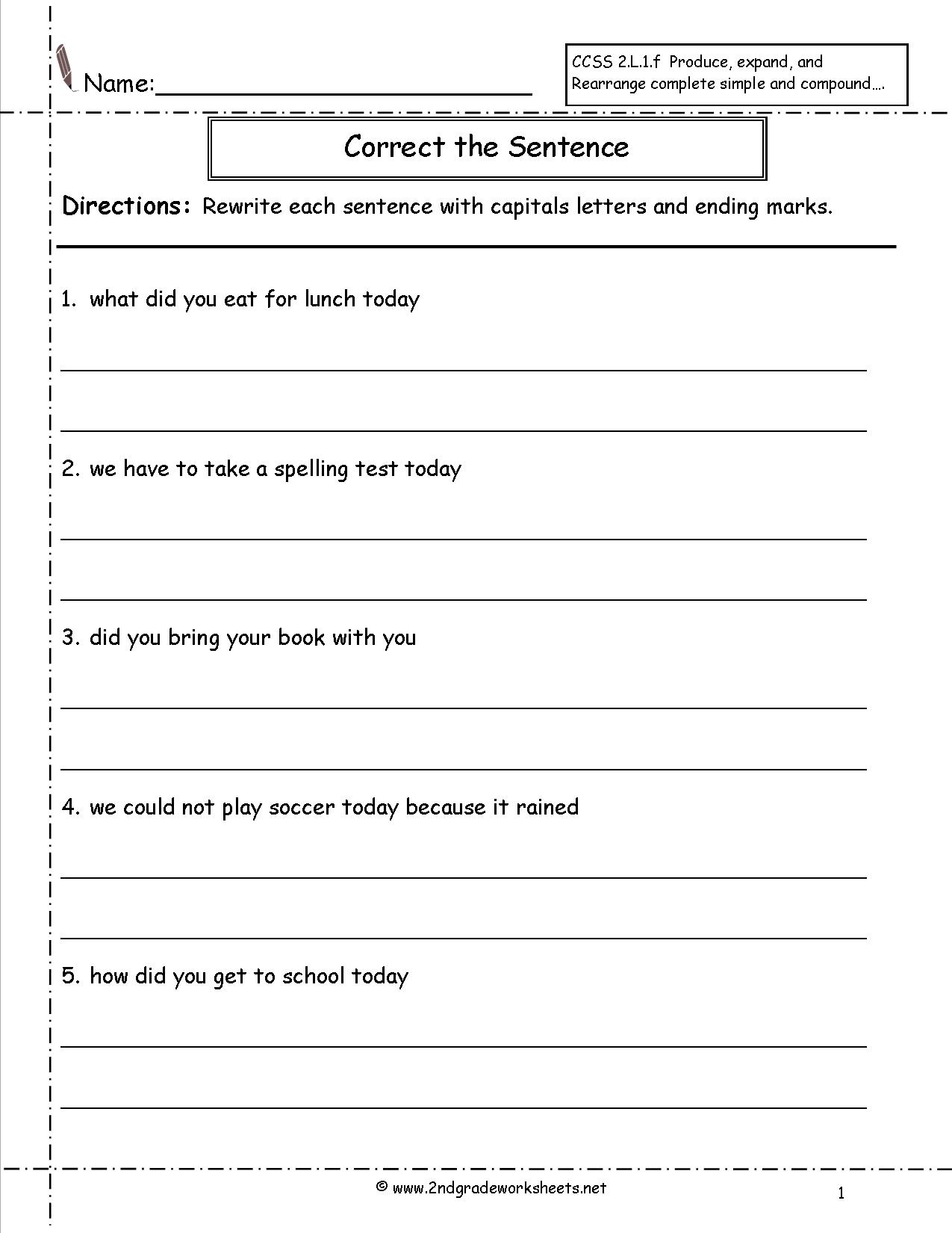 Second Grade Sentences Worksheets, Ccss 2.l.1.f Worksheets. | Free Printable Second Grade Writing Worksheets