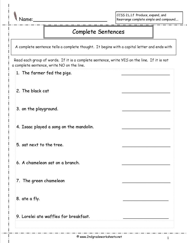 Second Grade Sentences Worksheets, Ccss 2.l.1.f Worksheets. | Free ...