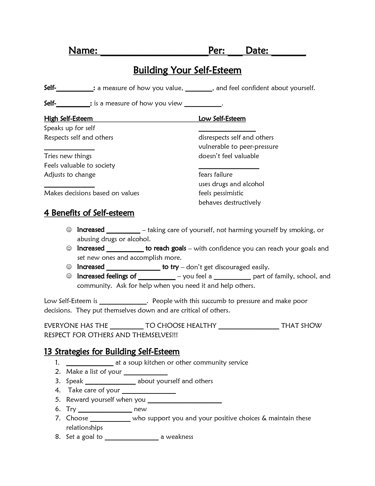 Self-Esteem Worksheet - Google Search | Self-Esteem/confidence | Self Esteem Building Worksheets Printable