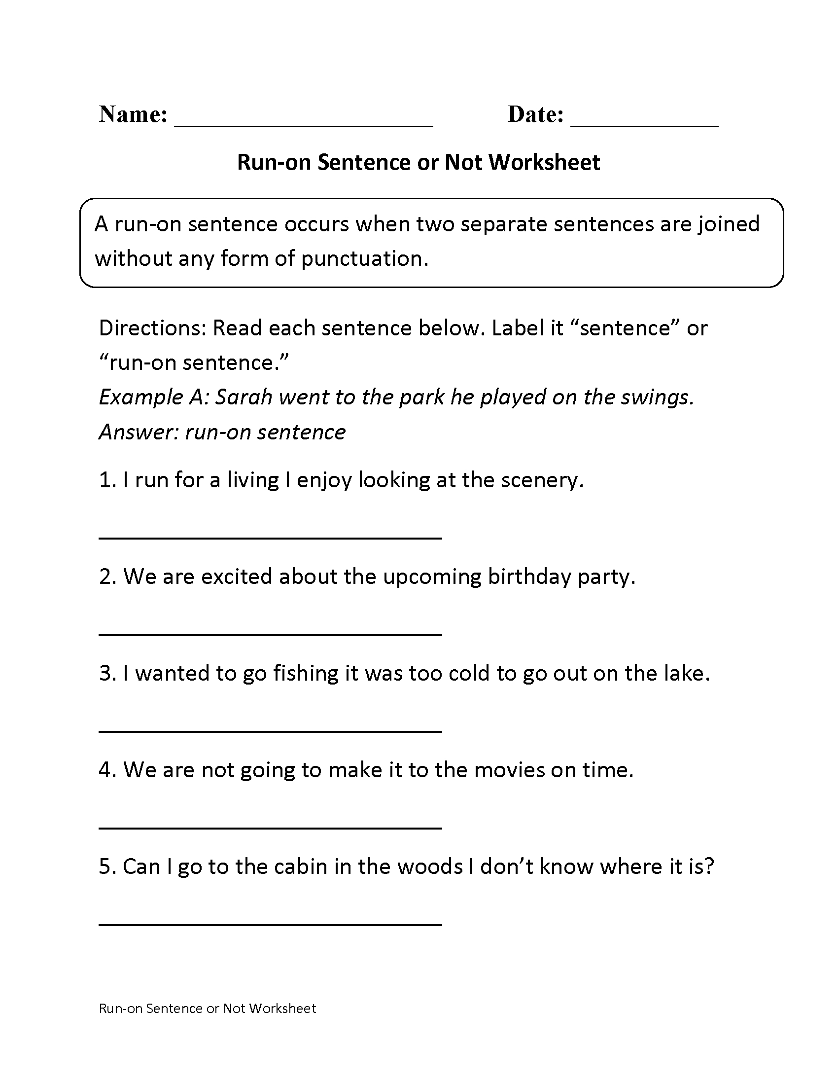 Sentences Worksheets | Run On Sentences Worksheets | Free Printable Worksheets On Run On Sentences