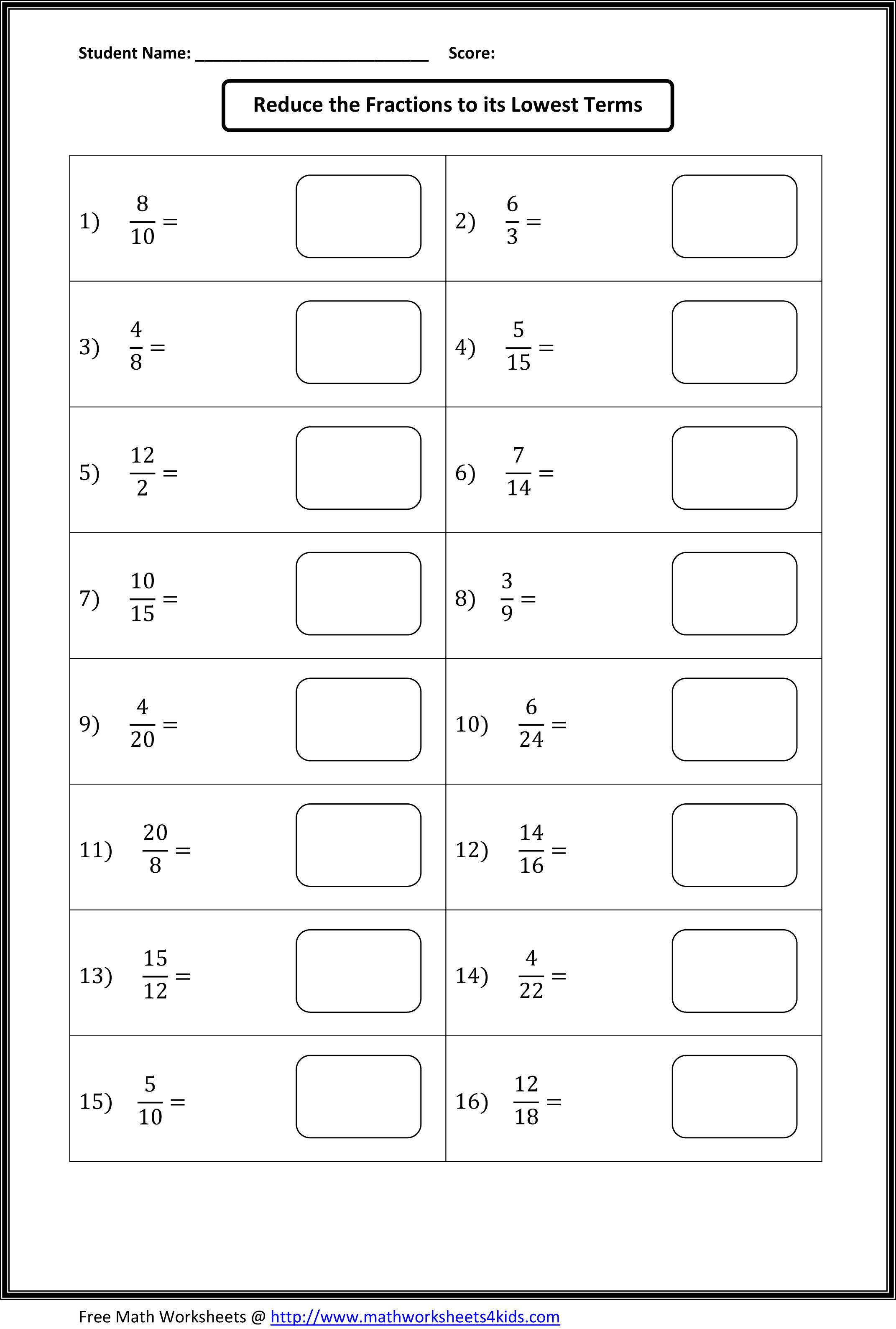 fractions assignment grade 6