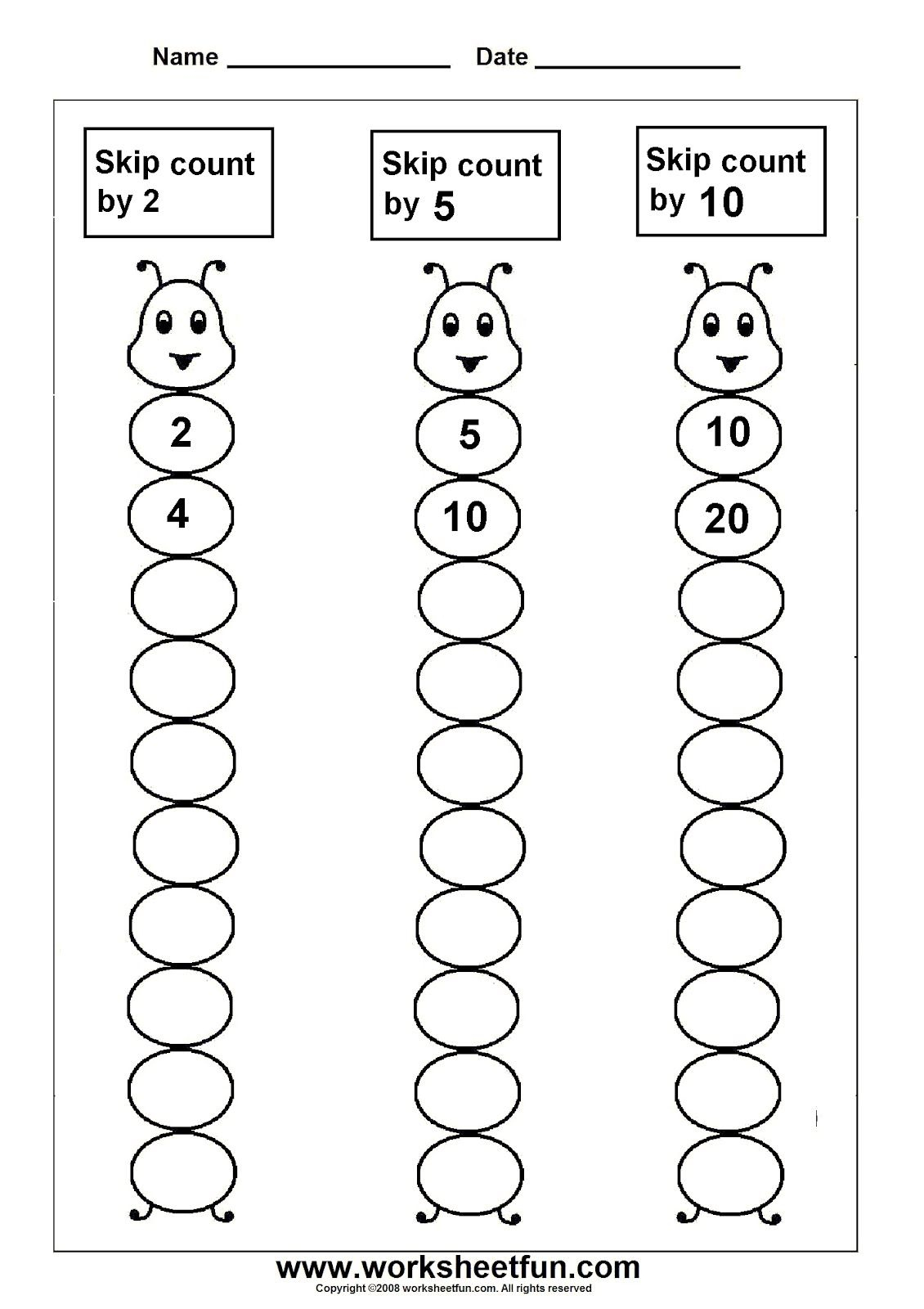 Skip Count | Skip Counting2,5 And 10 - Bug Theme - Counting | Counting In Twos Worksheet Printable