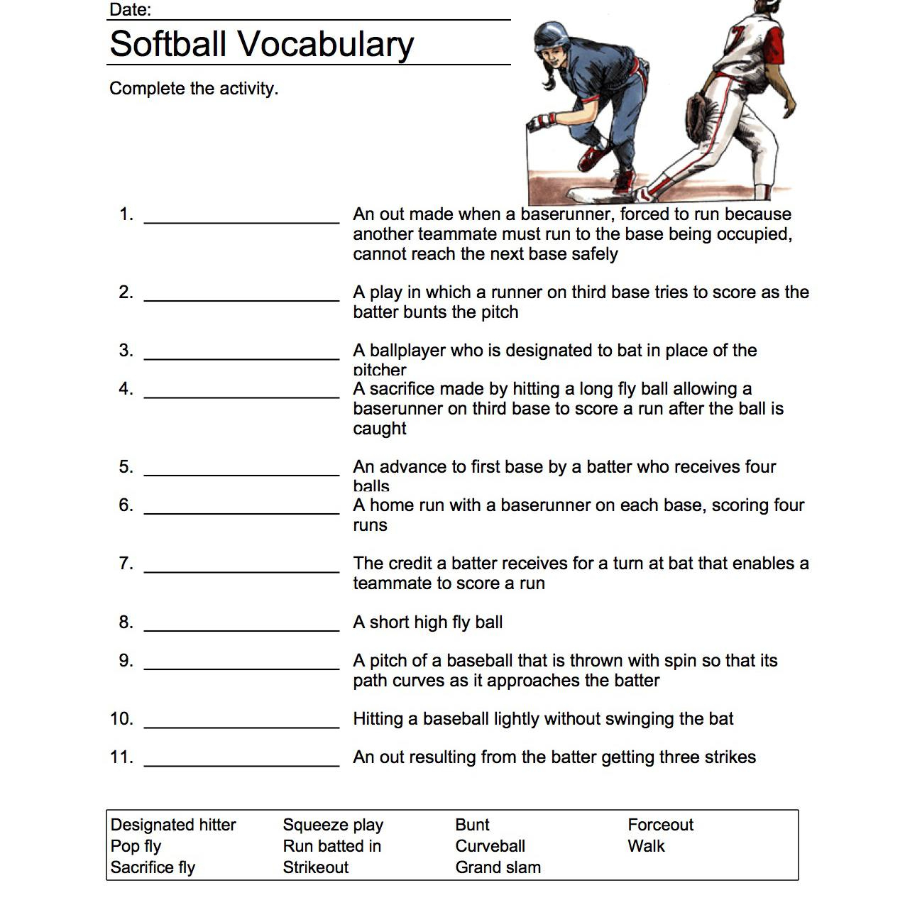 Softball Word Search, Vocabulary, Crossword And More | Softball Worksheets Printable