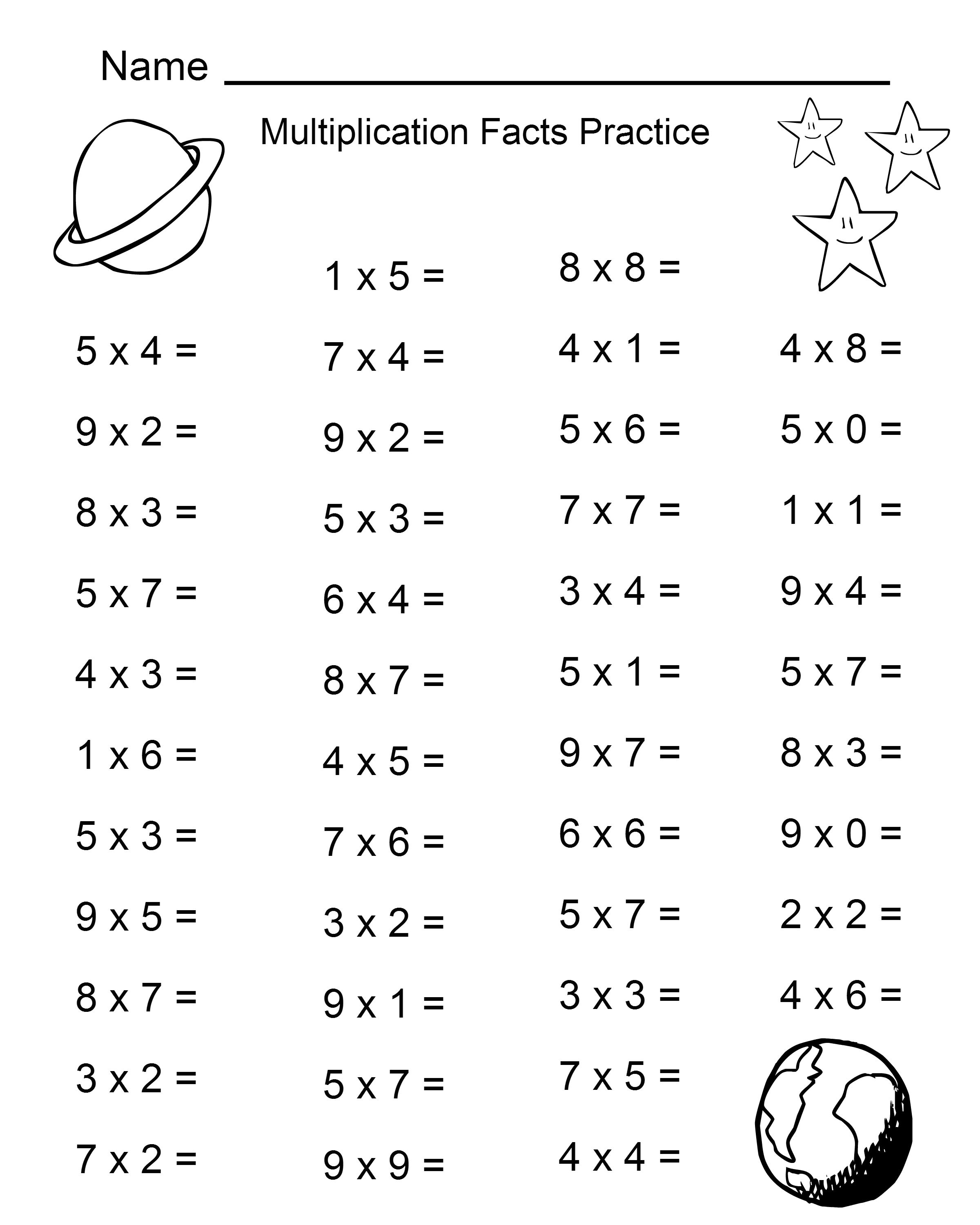 Space Theme - 4Th Grade Math Practice Sheets - Multiplication Facts | Multiplication Printable Worksheets 4Th Grade