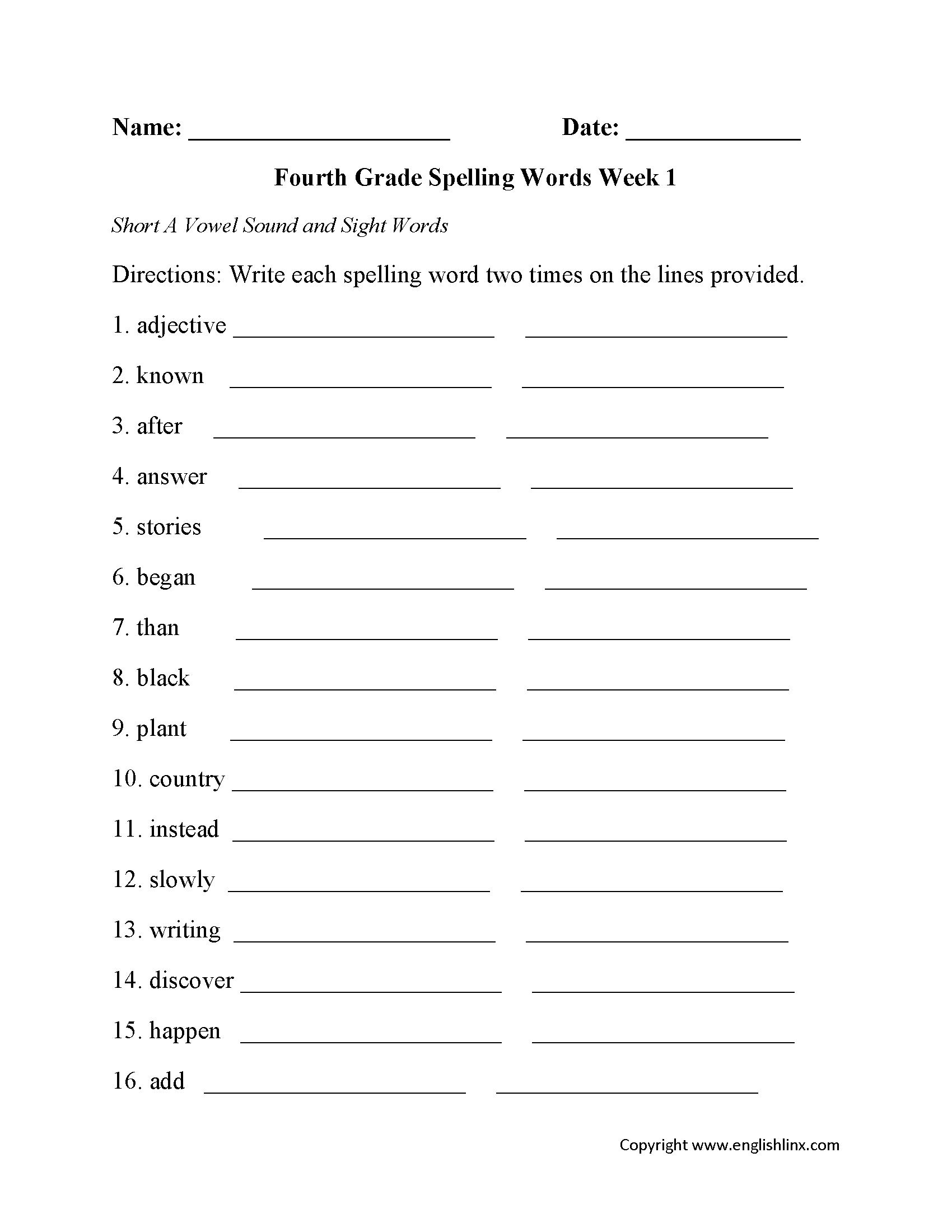 Spelling Worksheets | Fourth Grade Spelling Worksheets | Create Spelling Worksheets Printable