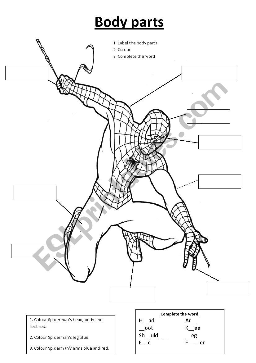 Spiderman Body Parts - Esl Worksheetsarajbigg87 | Spiderman Worksheets Free Printables