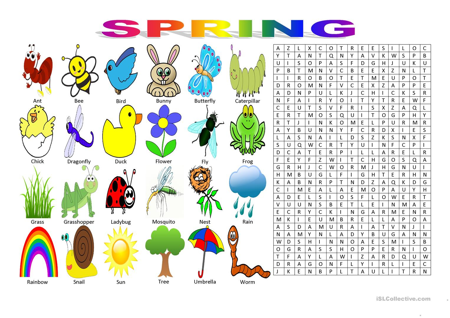 Spring Vocabulary (Wordsearch Puzzle) Worksheet - Free Esl Printable | Butterfly Word Search Printable Worksheets