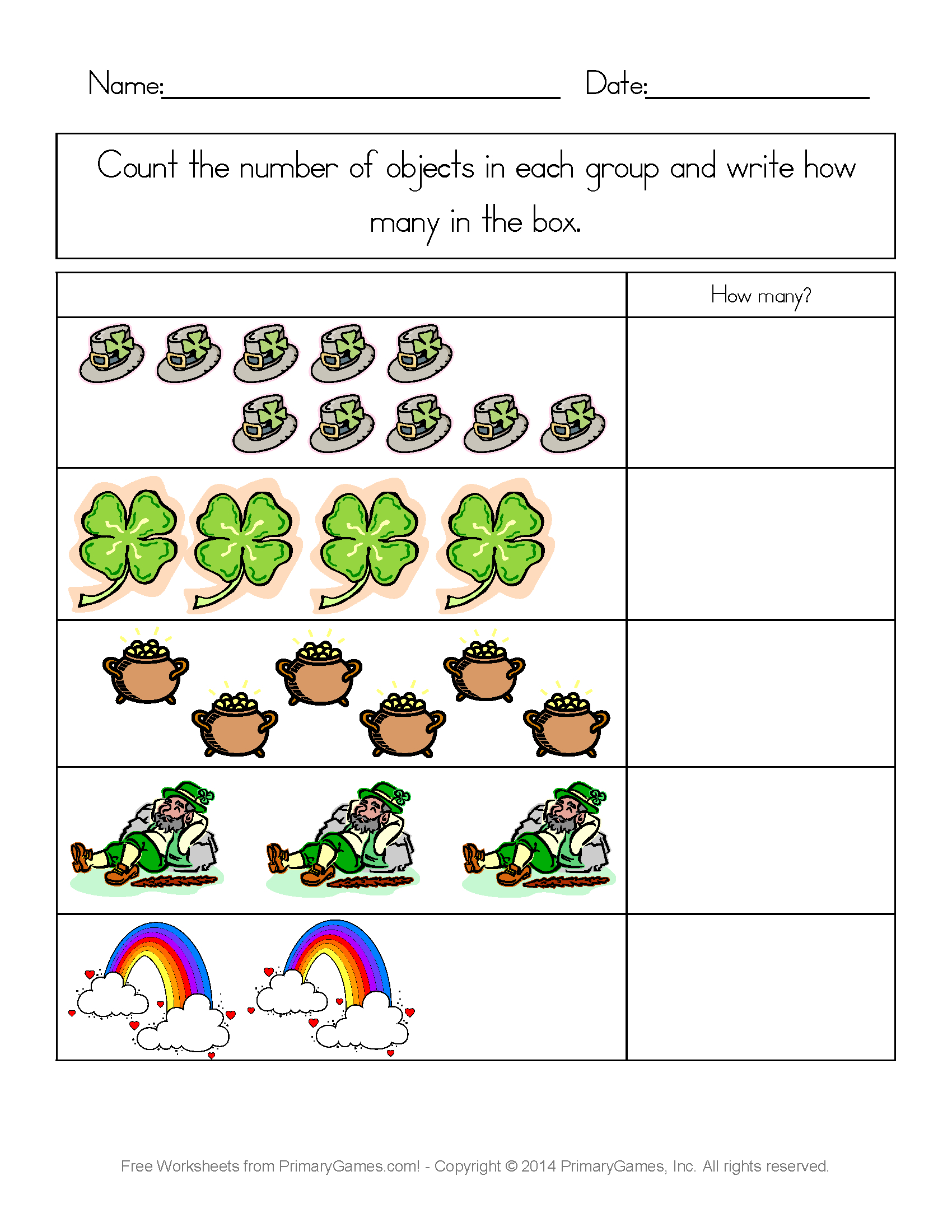 St. Patrick&amp;#039;s Day Worksheets: St. Patrick&amp;#039;s Day Counting Practice | Free Printable St Patrick Day Worksheets