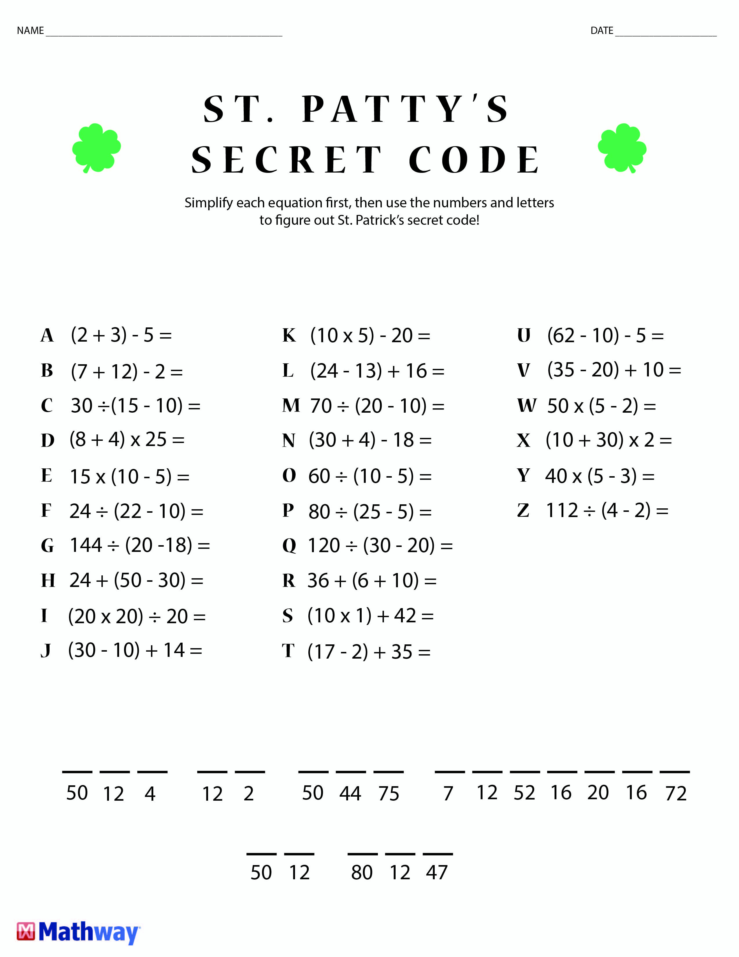 St. Patty&amp;#039;s Day Crack The Secret Code Worksheet! Print This One Out | Crack The Code Worksheets Printable Free