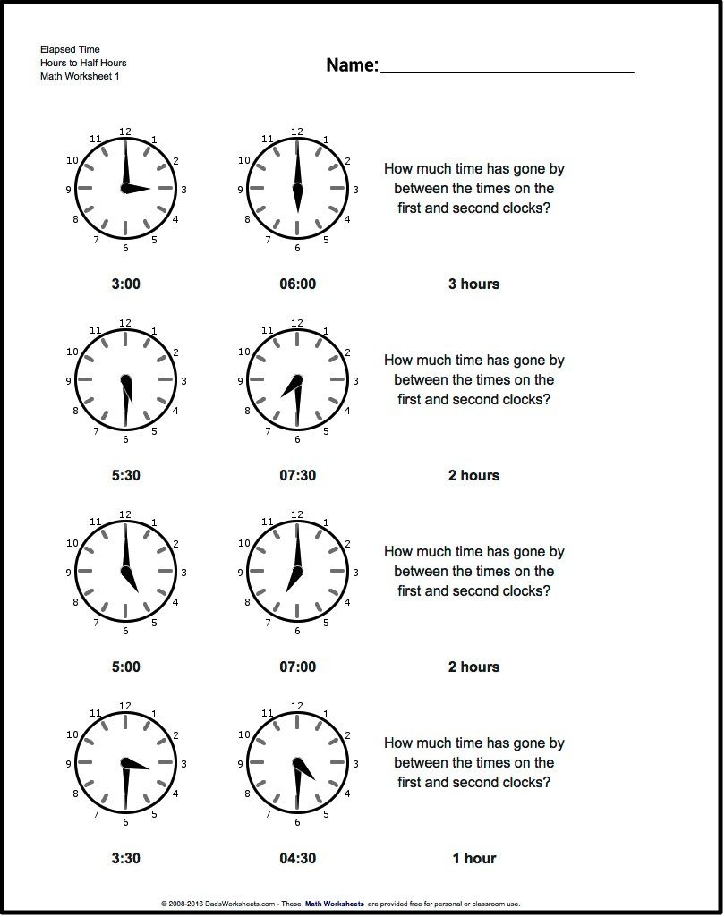 Start From Half Hours Analog Elapsed Time Worksheet! Start From Half | Elapsed Time Worksheets Free Printable