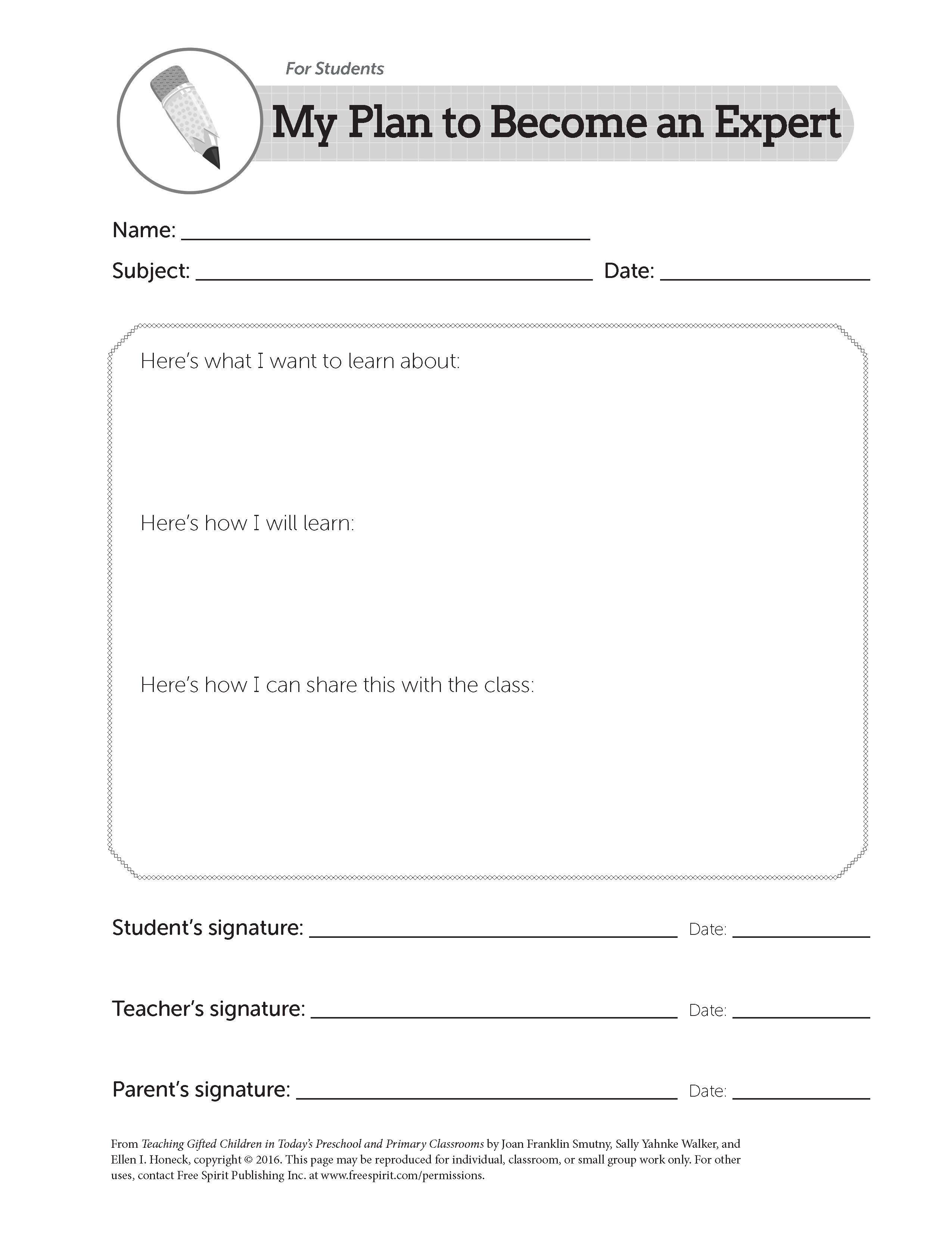 Student Worksheet: My Plan To Become An Expert, A Free Download From | Restorative Justice Printable Worksheets