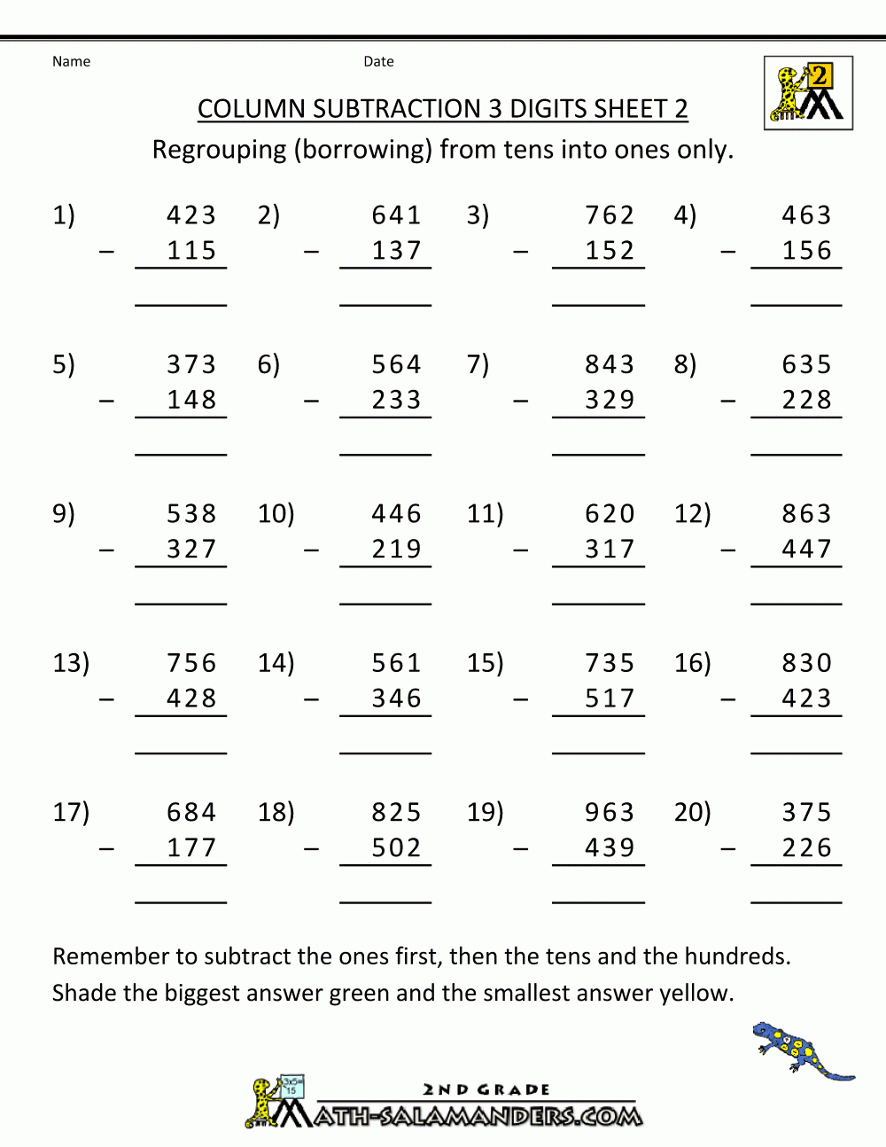 Subtraction With Regrouping Worksheets | 3Rd Grade Math Subtraction Printable Worksheets