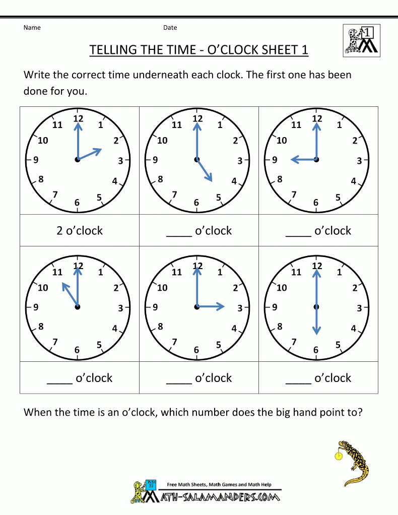Telling Time Worksheets - O&amp;#039;clock And Half Past | Children Topics | Telling Time Printable Worksheets First Grade