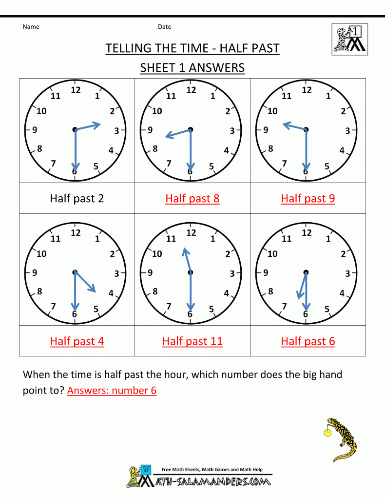 Telling Time Worksheets - O&amp;#039;clock And Half Past | Printable Clock Worksheets First Grade