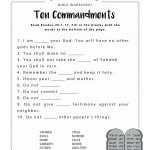 Ten Commandments Worksheet For Kids | Junior Church | Bible Lessons | 10 Commandments Printable Worksheets