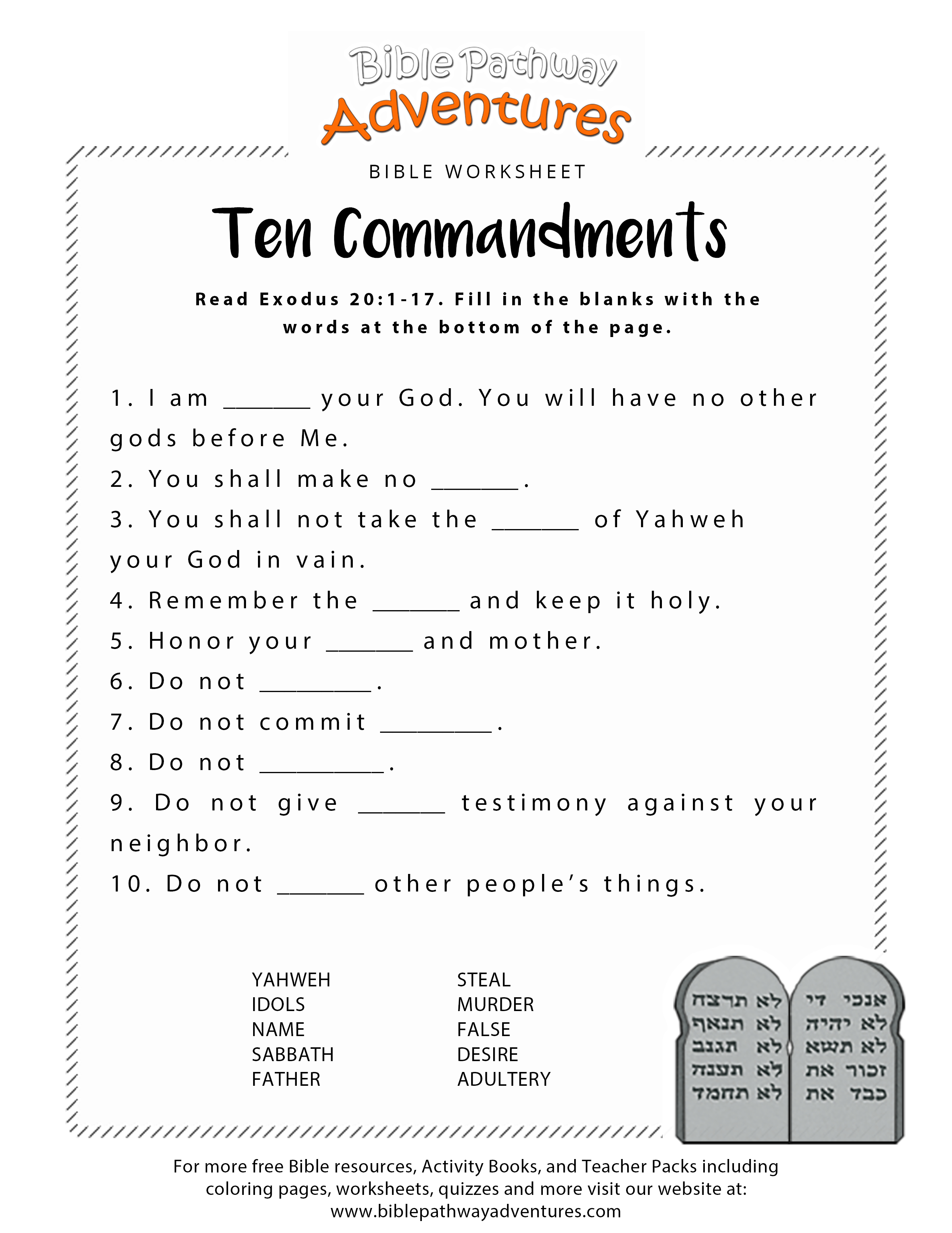 Ten Commandments Worksheet For Kids | Junior Church | Bible Lessons | Free Printable 5 W&amp;amp;#039;s Worksheets