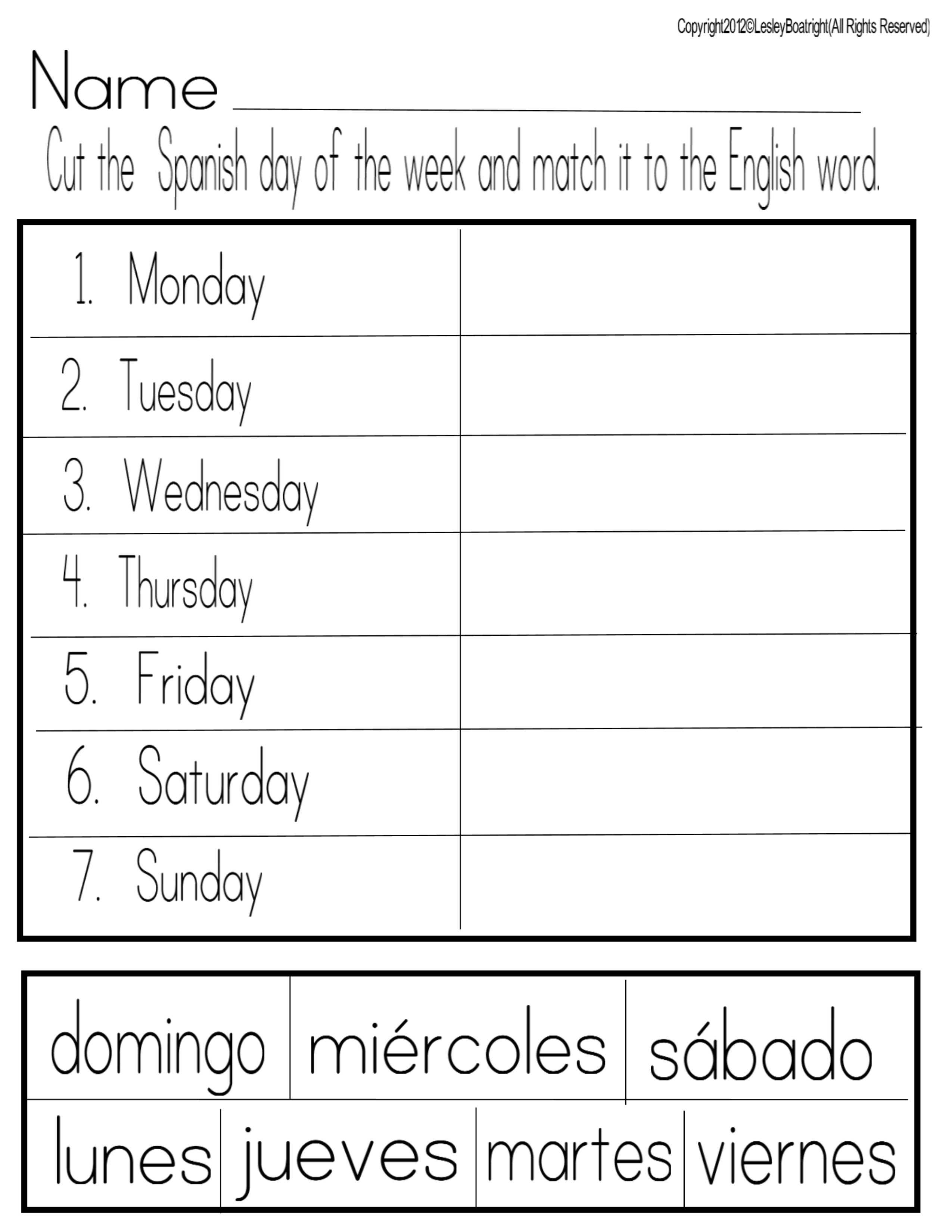 Thank You God! | Spanish | Preschool Spanish, Spanish Worksheets | Free Printable Spanish Worksheets Days Of The Week
