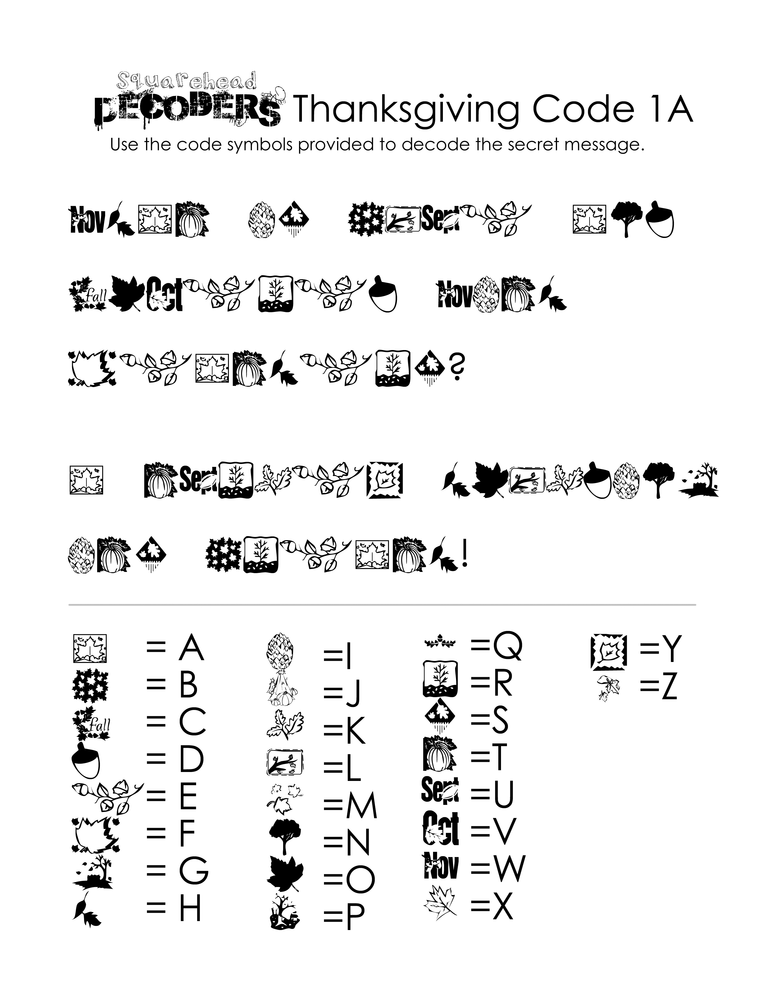 Thanksgiving Decoding Worksheets (Free!) | Squarehead Teachers | Printable Decoding Worksheets