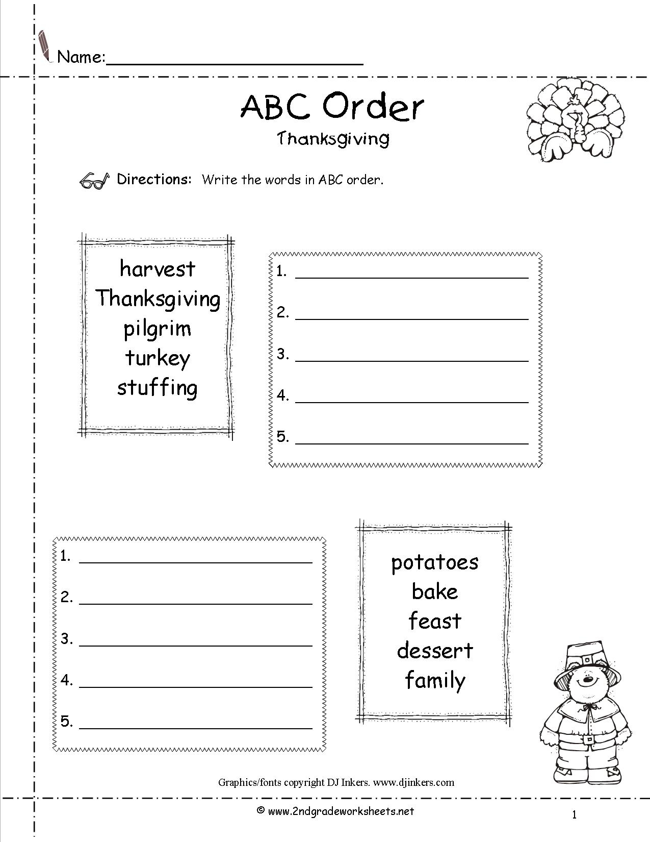 Thanksgiving Printouts And Worksheets | Printable Abc Order Worksheets