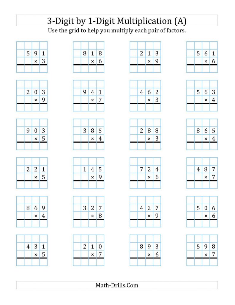 The 3 Digit1 Digit Multiplication With Grid Support A Math Multiplication Worksheets Ks2