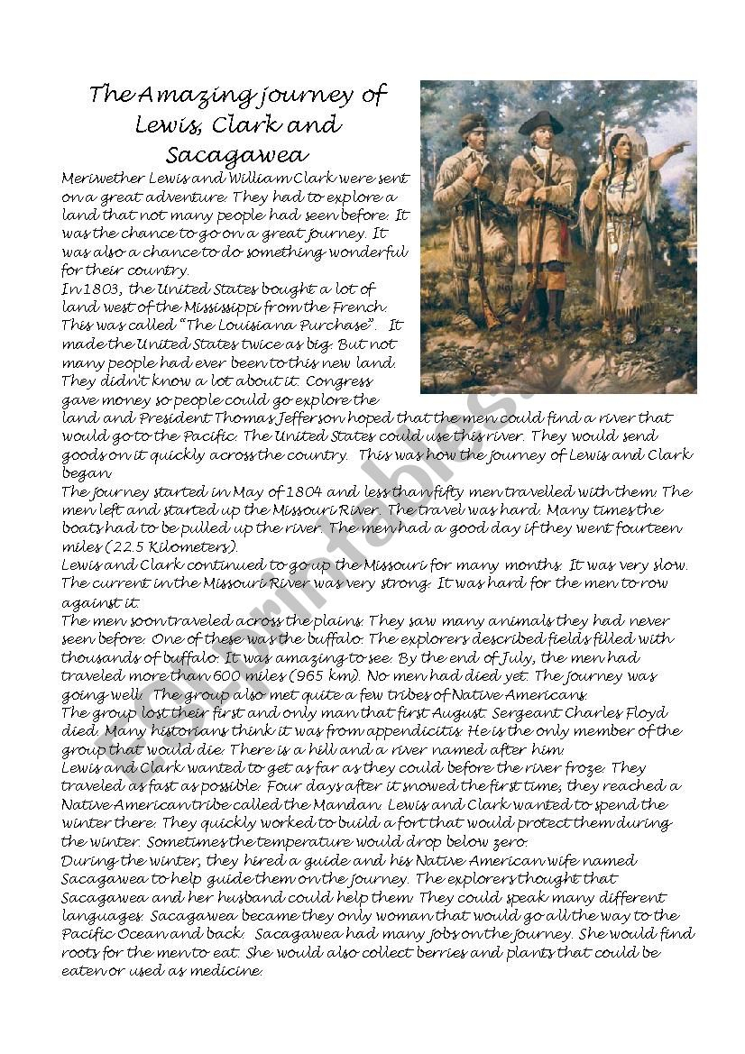 The Amazing Journey Of Lewis, Clark And Sacagawea - Esl Worksheet | Sacagawea Printable Worksheets