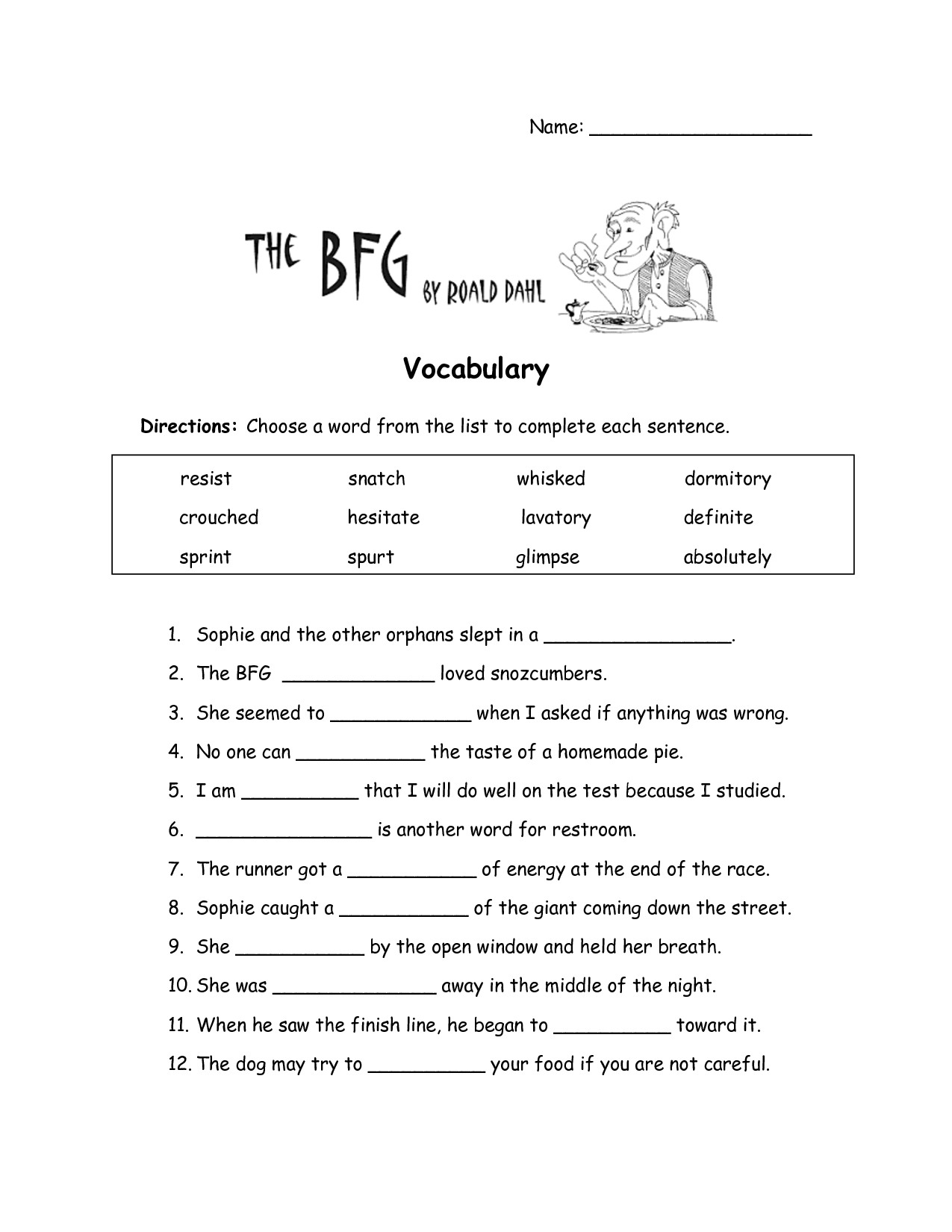 The Bfg Worksheets | The Bfg Vocabulary Worksheet | Education Items | Grade 3 Vocabulary Worksheets Printable
