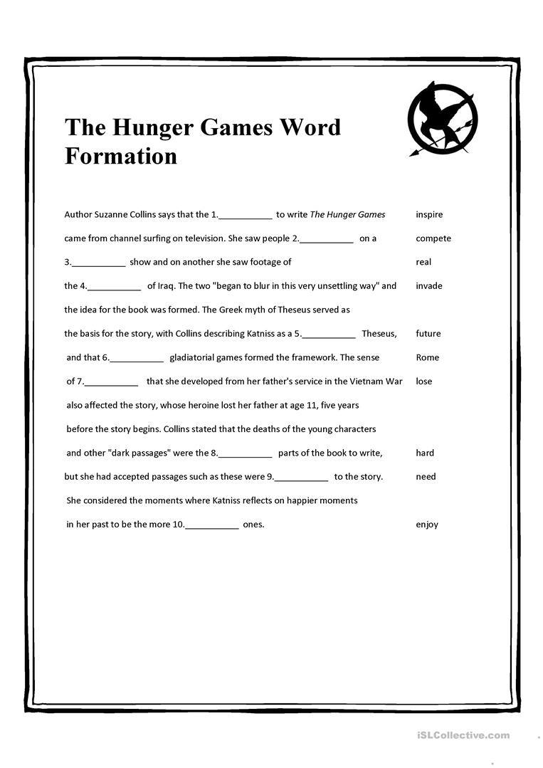 The Hunger Games Word Formation Worksheet - Free Esl Printable | Hunger Games Free Printable Worksheets