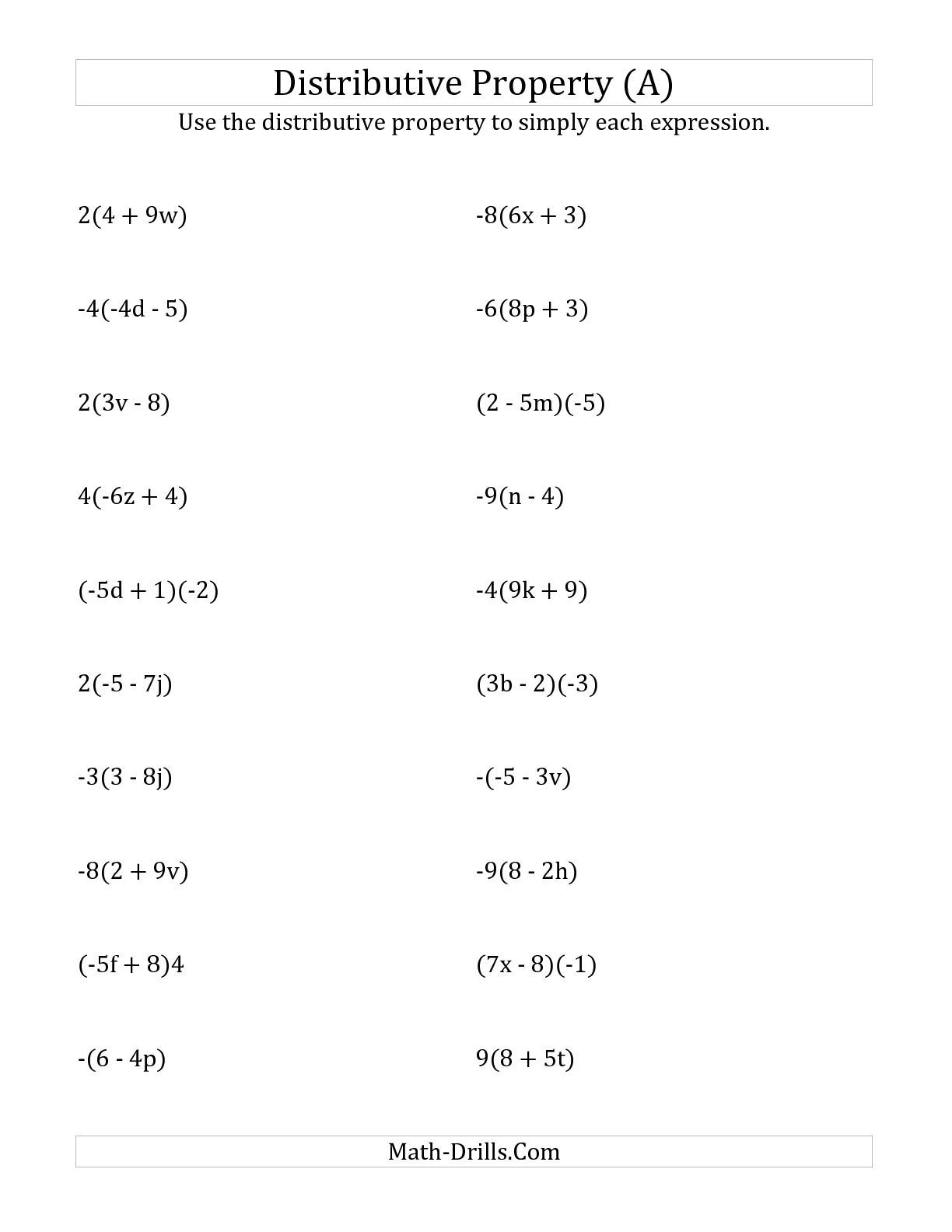 The Using The Distributive Property (Answers Do Not Include | 7Th Grade Math Printable Worksheets With Answers