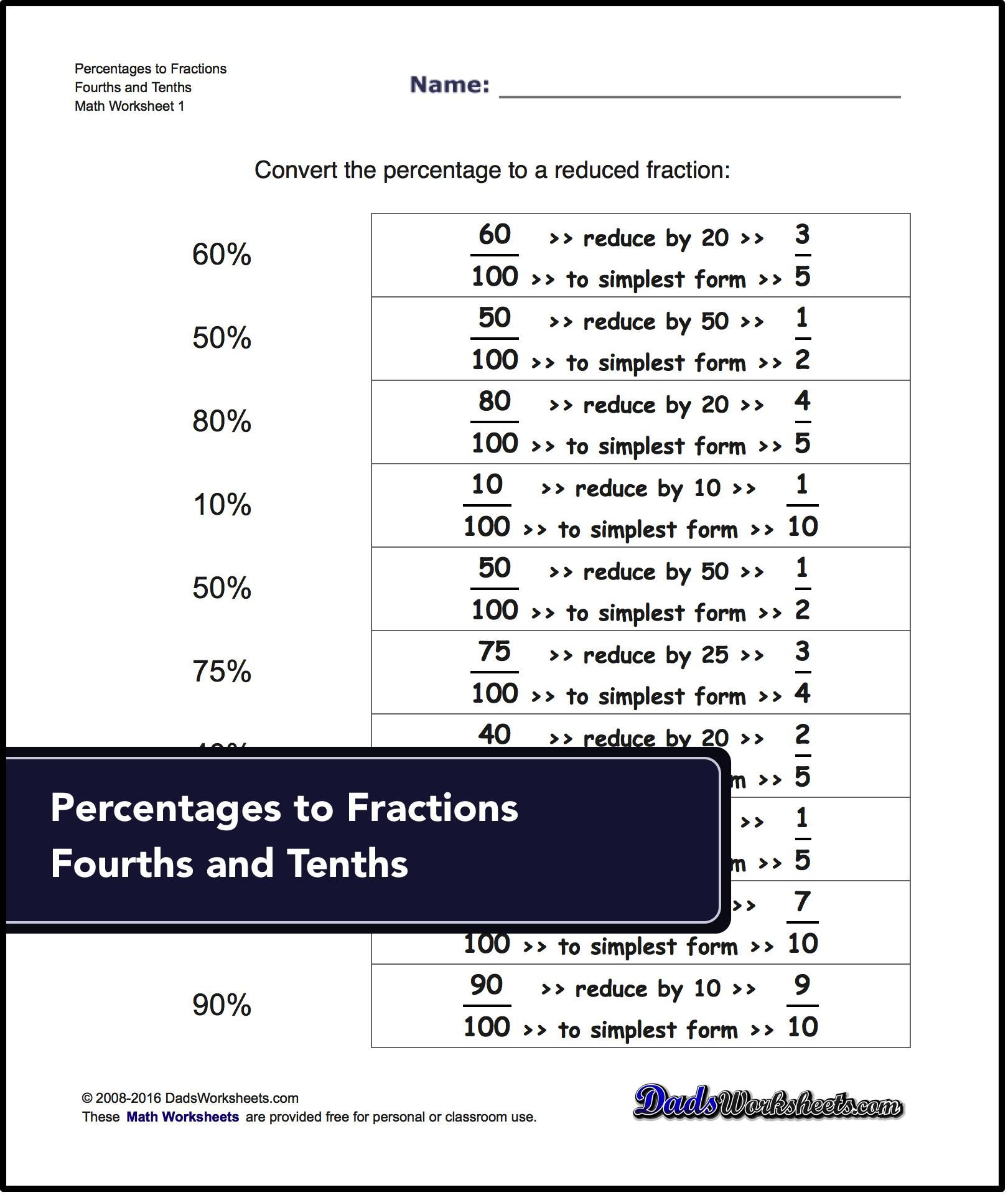 These Percentage Worksheets Require Students To Convert Percentages | Math Percentages Worksheets Printable