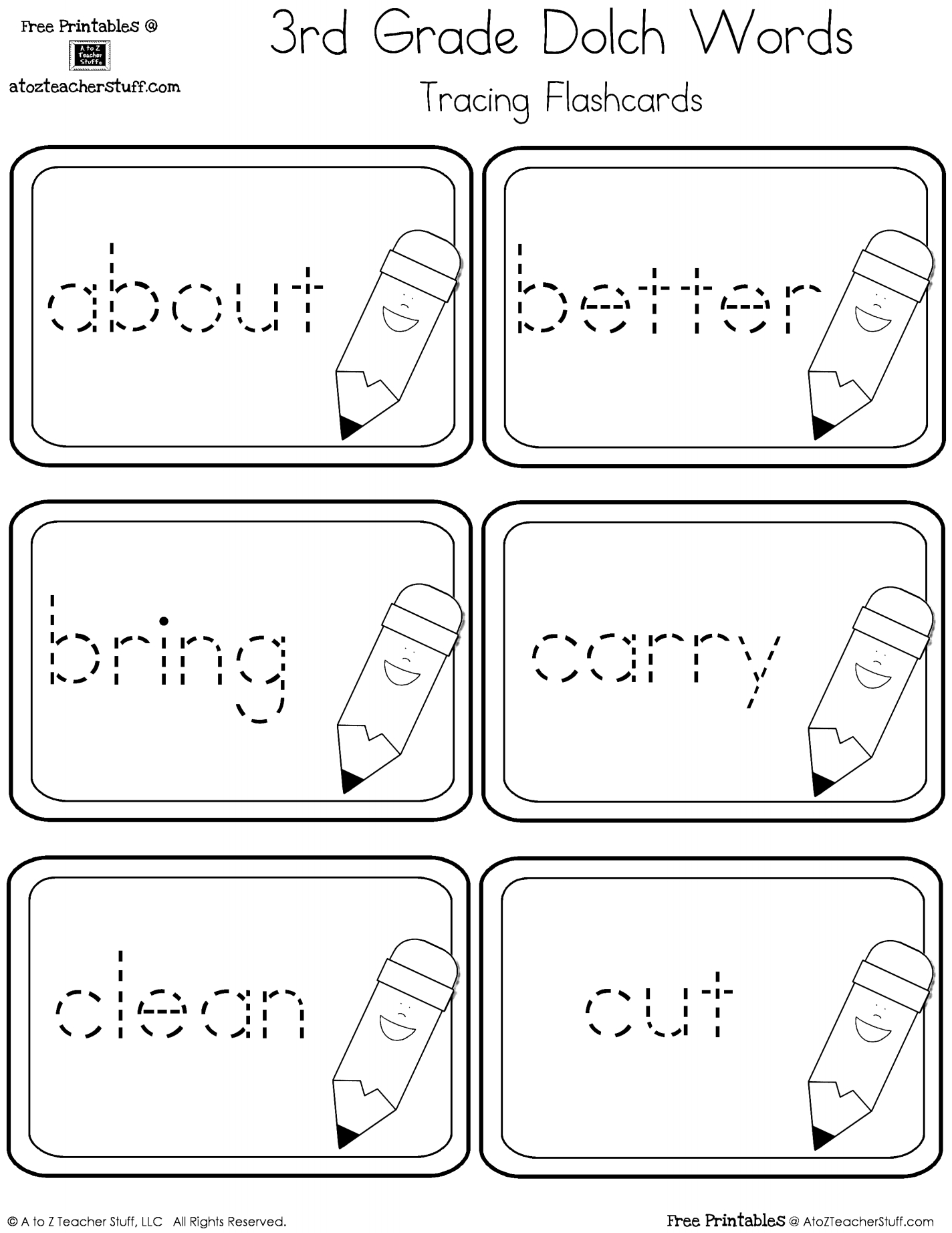 Third Grade Dolch Sight Words Tracing Flashcards | A To Z Teacher | Free Printable First Grade Sight Words Worksheets