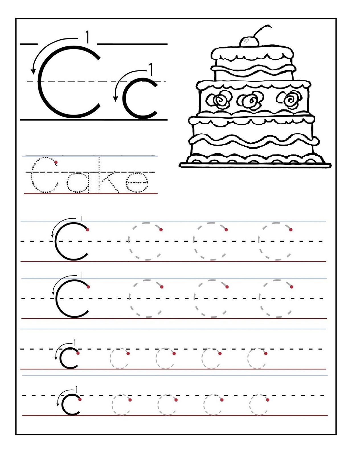 Trace The Letter C Worksheets | Alphabet And Numbers Learning | Letter C Printable Worksheets
