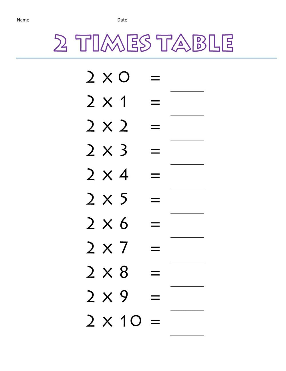 Two Times Table Worksheets | Times Tables Worksheets | Times Tables | 2X Table Worksheet Printable