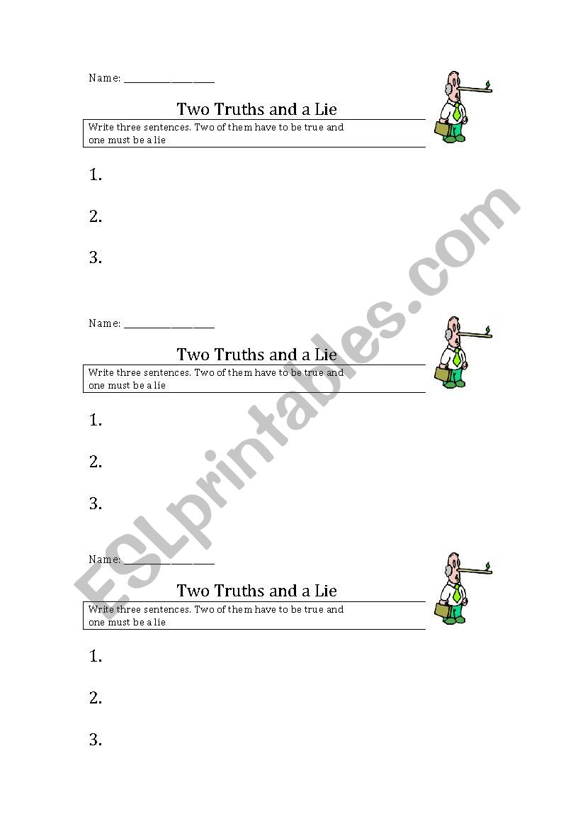Two Truths And A Lie - Esl Worksheetfutamus | Two Truths And A Lie Worksheet Printable
