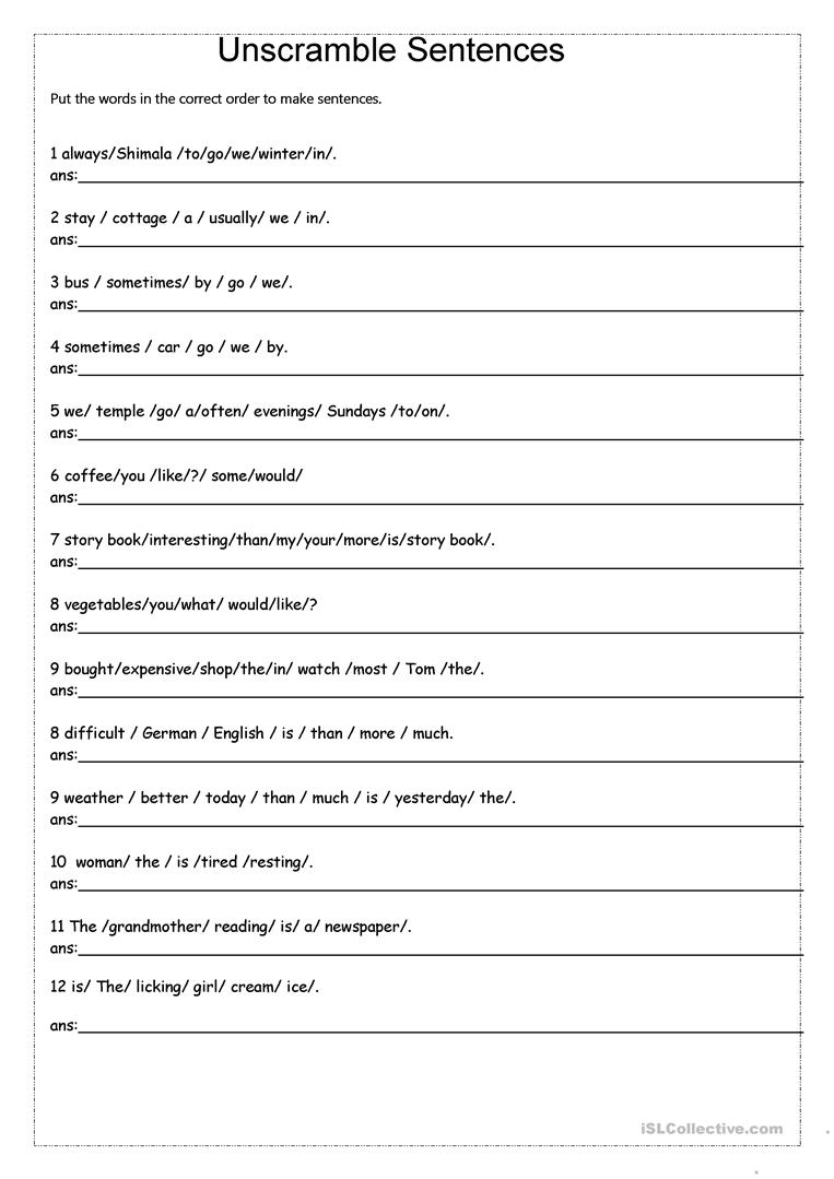Unscramble Sentences Worksheet - Free Esl Printable Worksheets Made | Free Printable Scrambled Sentences Worksheets