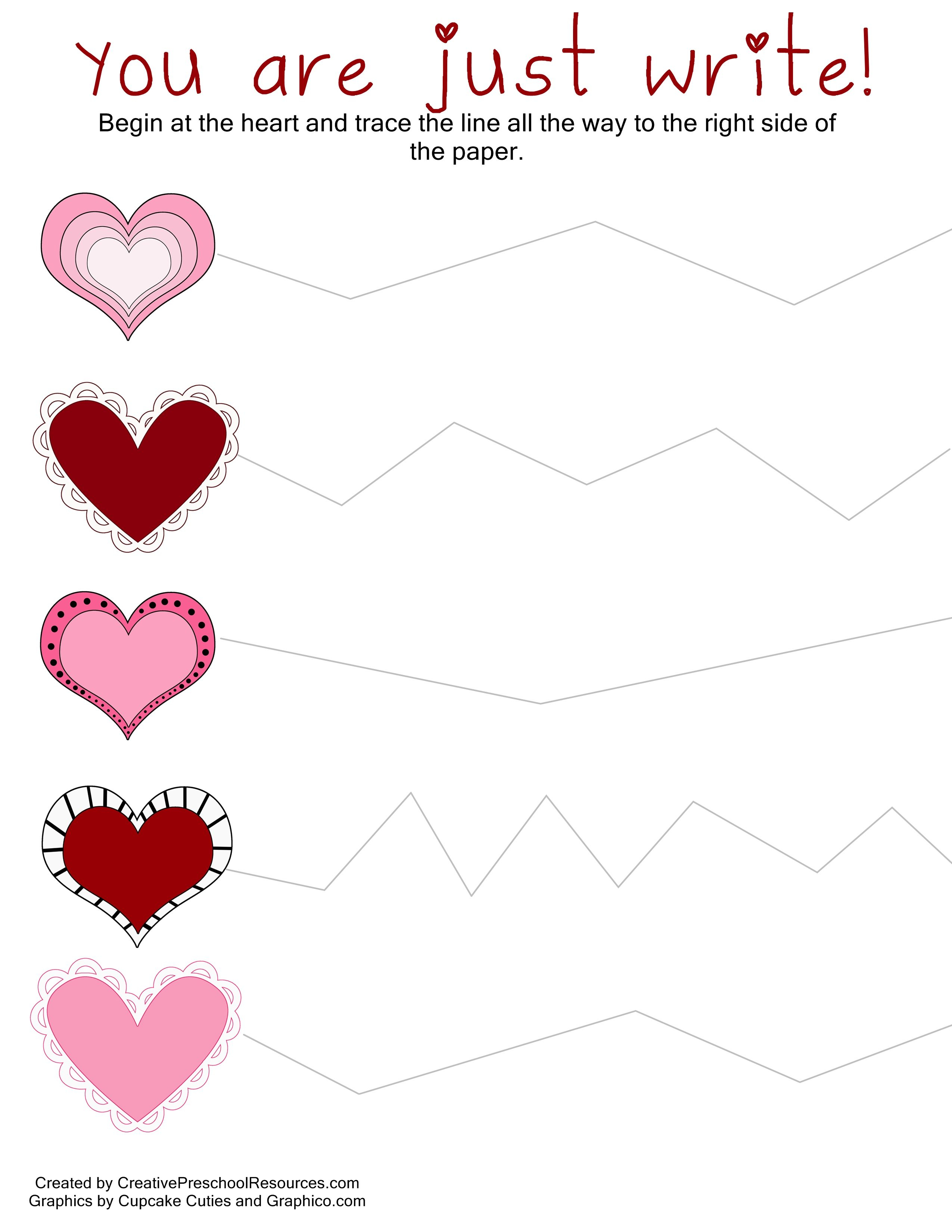 Valentine Trace &amp;amp; Cut Printables | I Heart You!!! | Preschool | Free Printable Preschool Valentine Worksheets