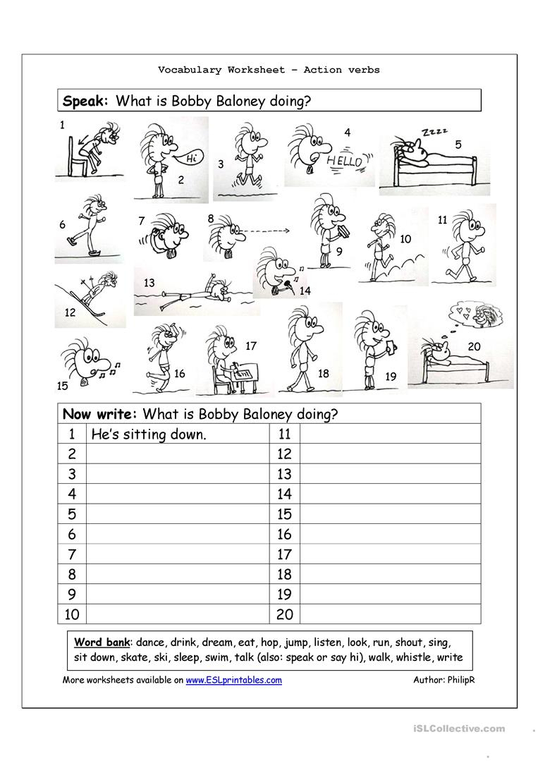 Vocabulary Matching Worksheet - Action Verbs Worksheet - Free Esl | Free Printable Verb Worksheets For Kindergarten