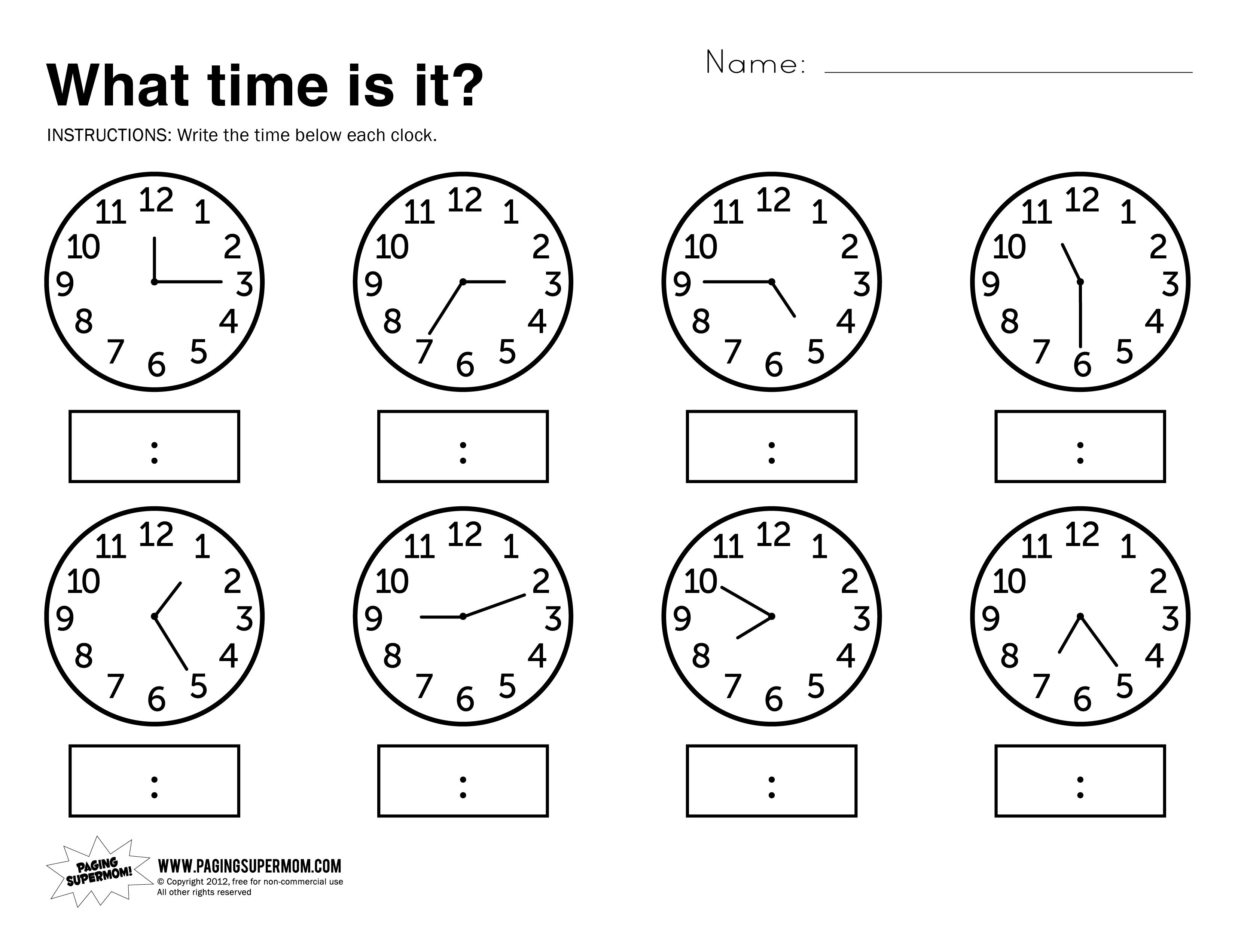 What Time Is It Printable Worksheet | Kolbie | Kindergarten | Free Printable Time Worksheets For Kindergarten