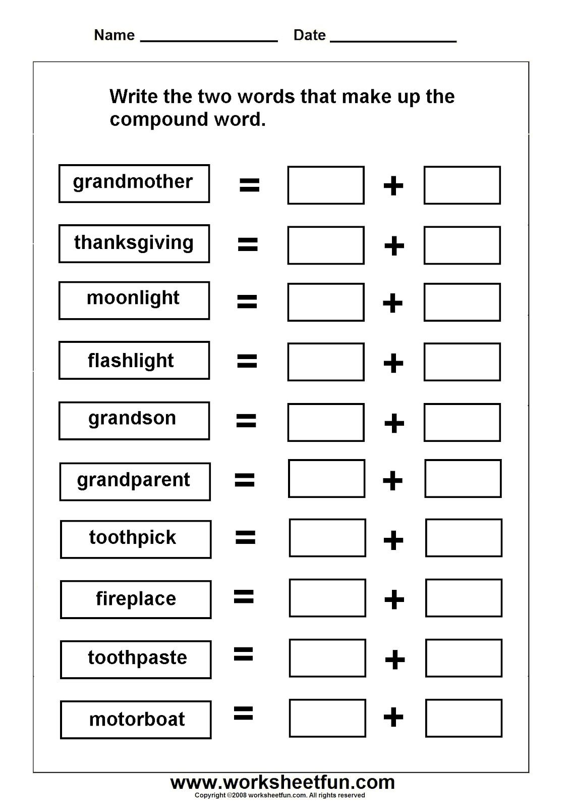 Worksheet Grandmother Thanksgiving Moonlight Flashlight | Free Printable Compound Word Worksheets