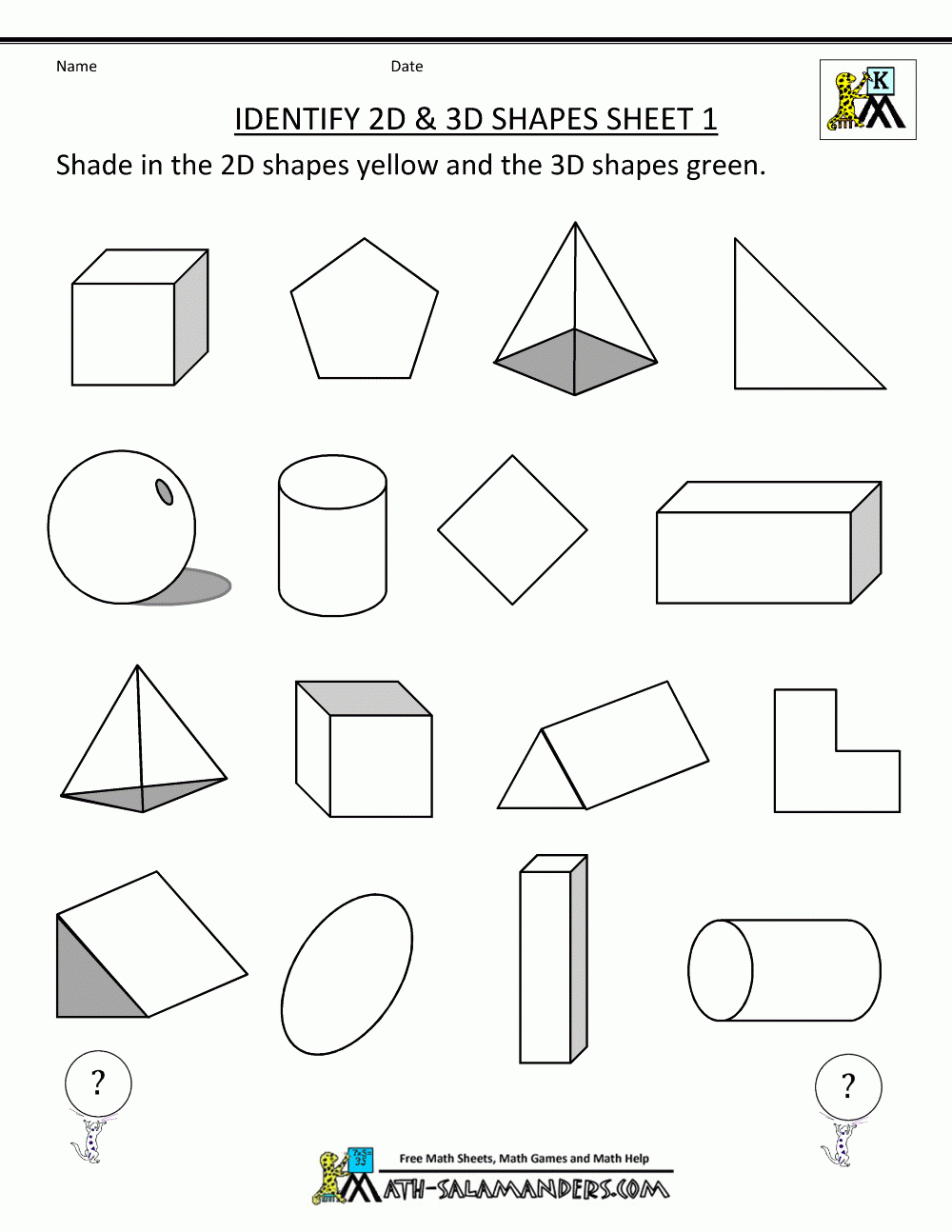 Worksheets For Shape And Form -Instead Have Them Shade According To | Free Printable Second Grade Geometry Worksheets