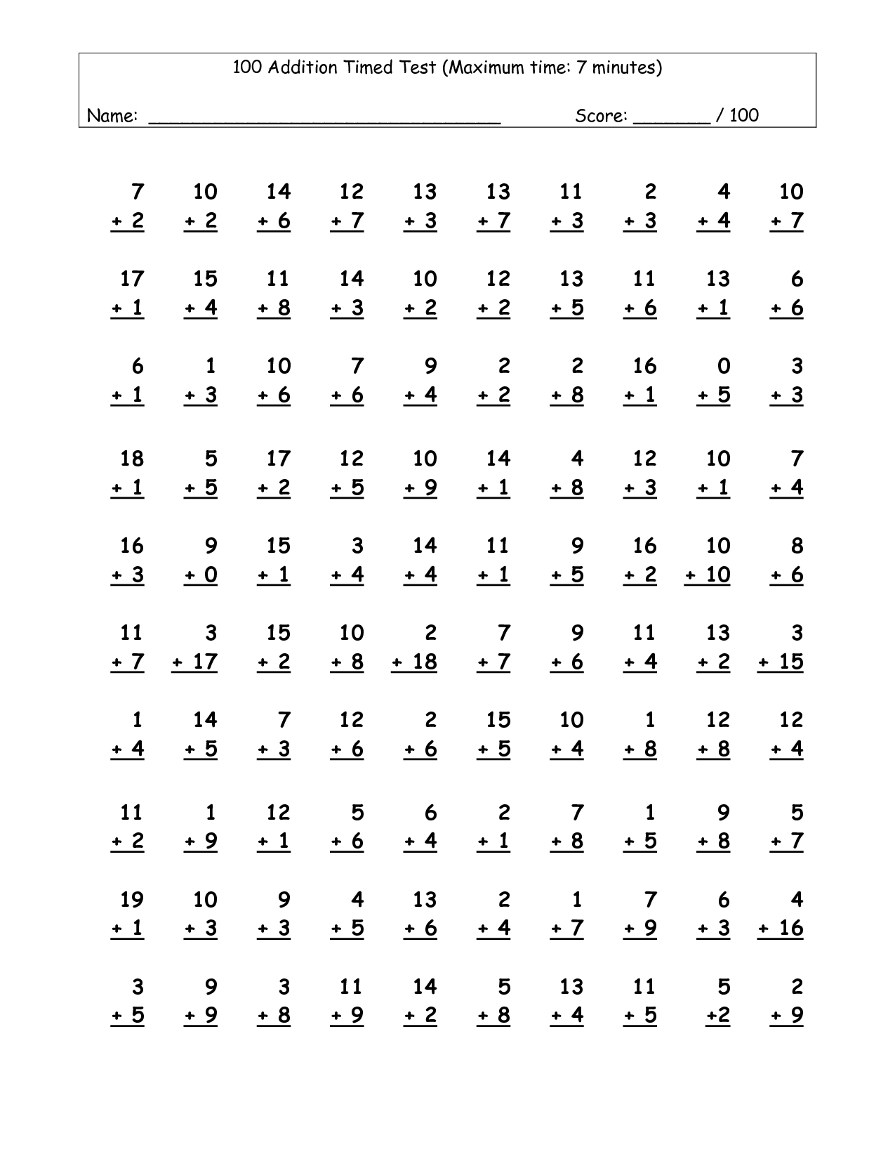 Worksheets Multiplication Timed Test 100 Problems Worksheet 612792 | Test Worksheets Printable