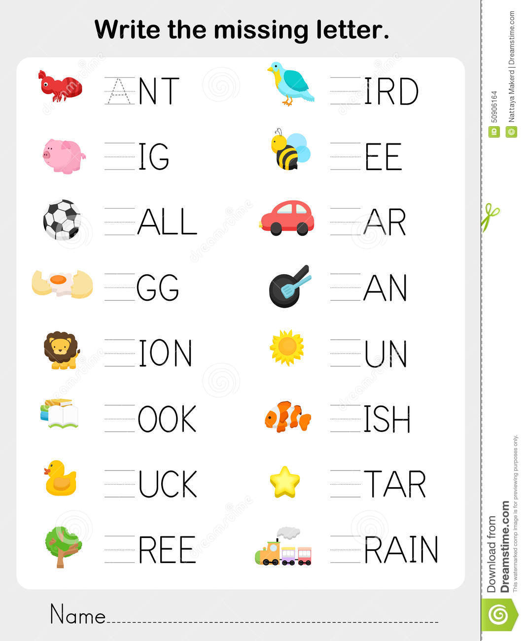 Write The Missing Letter - Worksheet For Education Stock Vector | Fill In The Missing Letters In Words Printable Worksheets