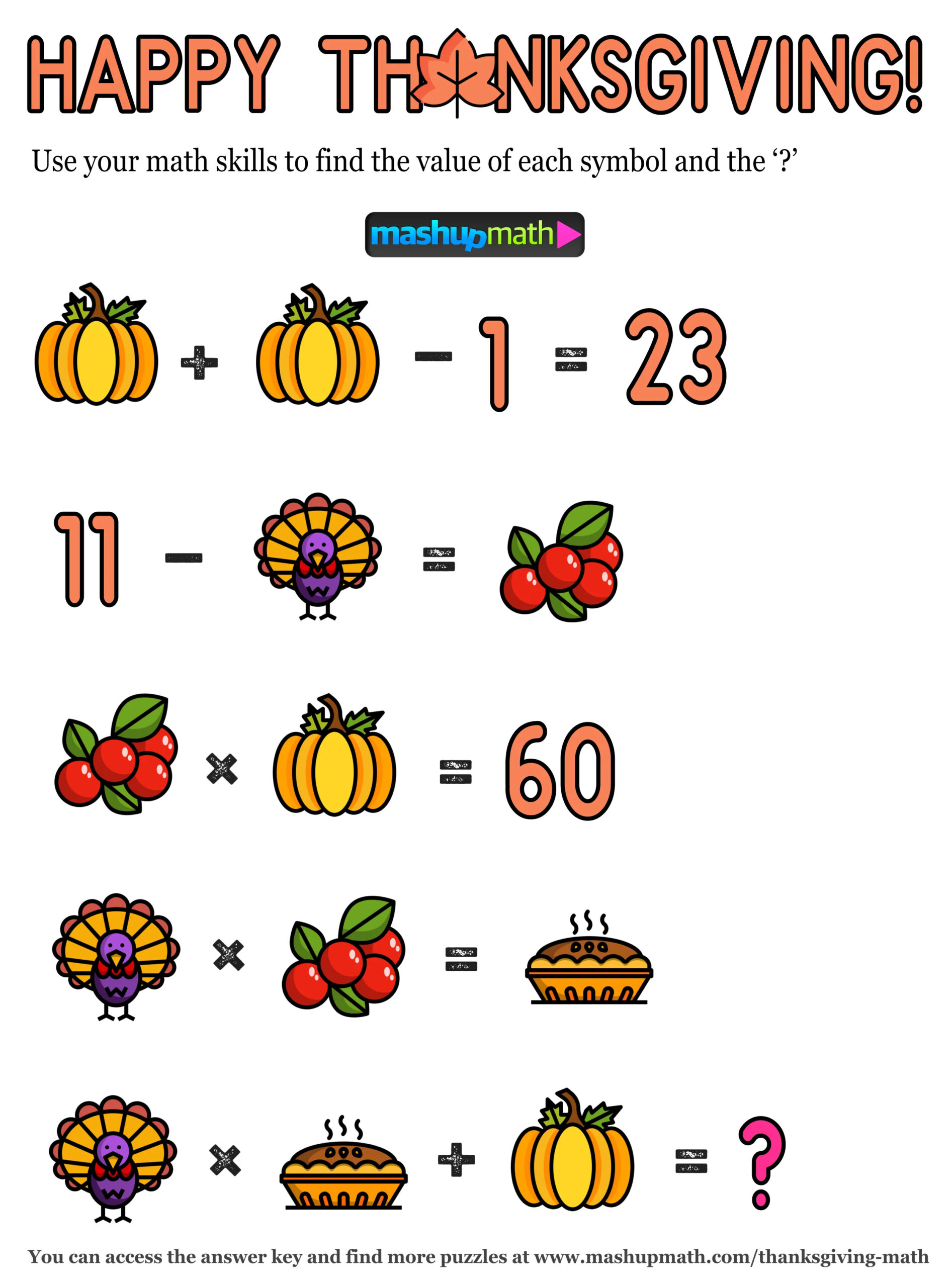 12 Thanksgiving Math Activities For Grades 1-8 — Mashup Math | Thanksgiving Challenge Worksheet