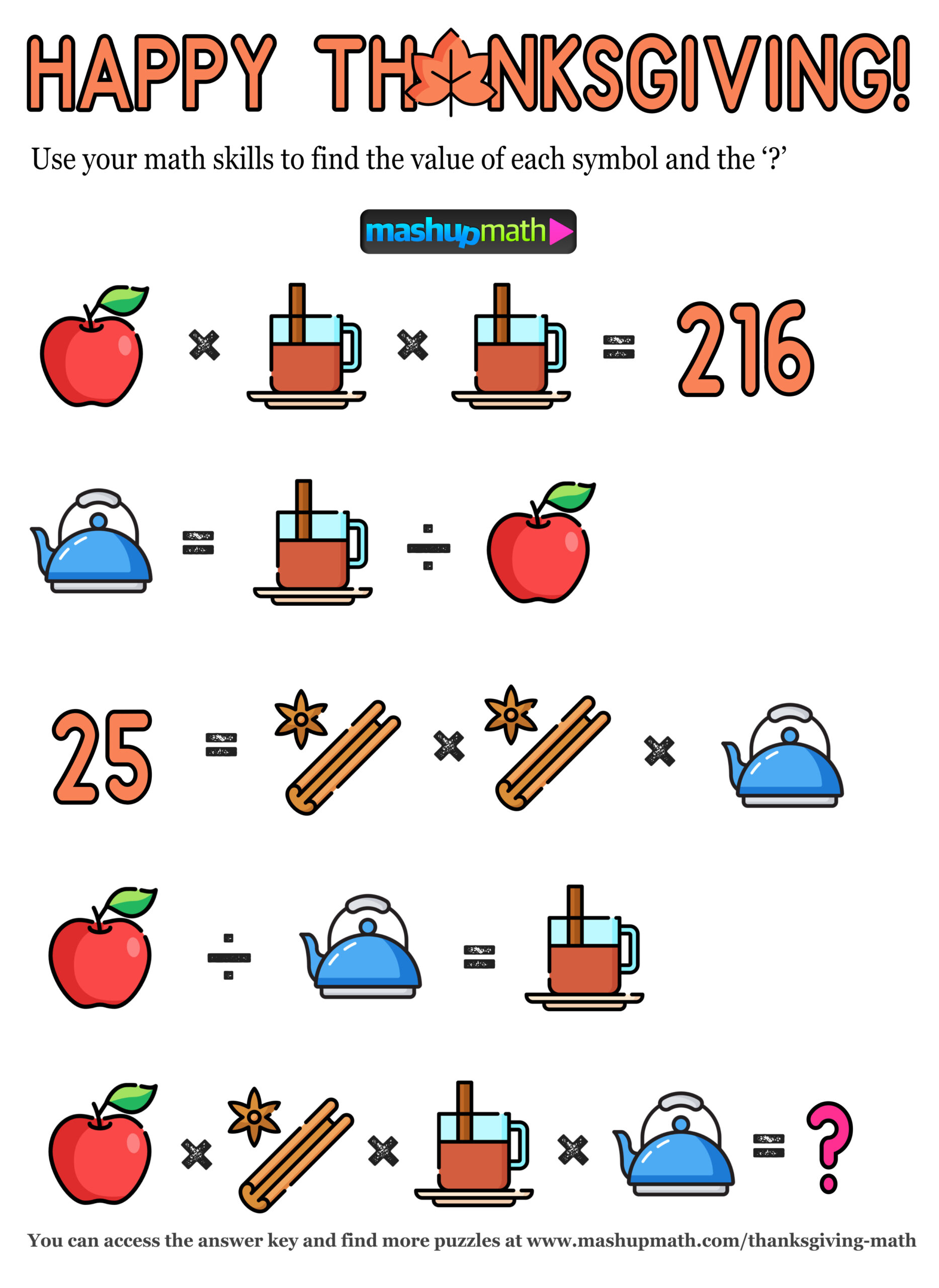 12 Thanksgiving Math Activities For Grades 1-8 — Mashup Math | Thanksgiving Math Worksheets Middle School