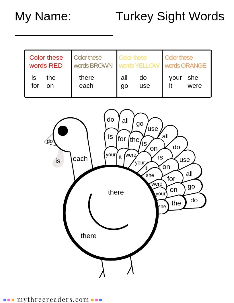 15 Must-Try Printable Fall Sight Word Activities With Turkeys | Thanksgiving Sight Word Worksheets