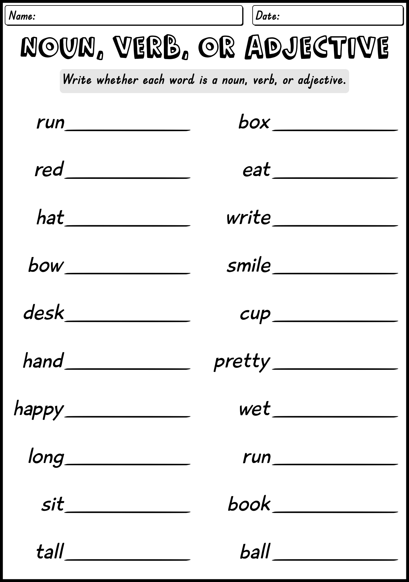 15 Nouns And Adjectives Worksheets - Free Pdf At Worksheeto | Free Printable Worksheets On Nouns Verbs Adjectives