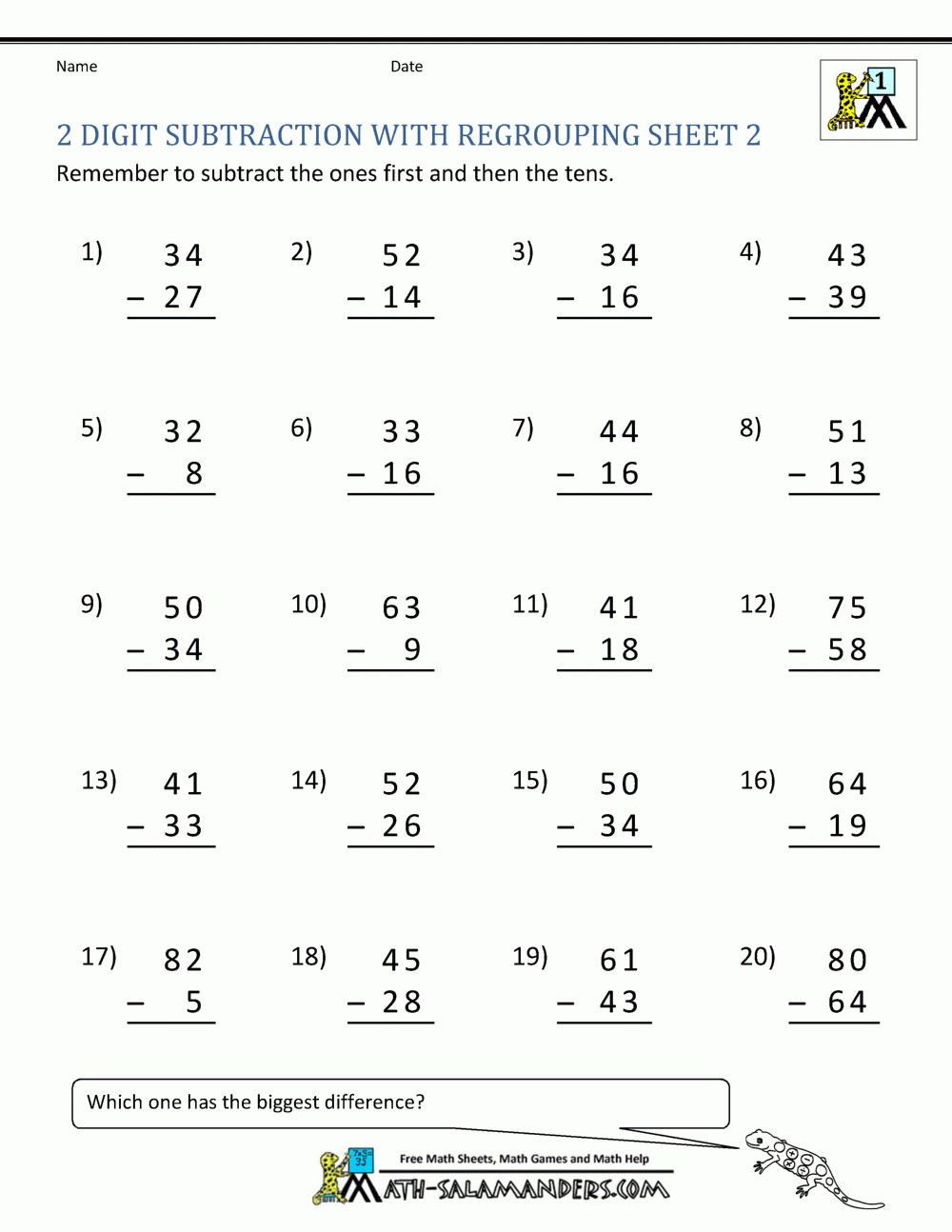 2 Digit Subtraction Worksheets | 2Nd Grade Math Subtraction Printable Worksheets
