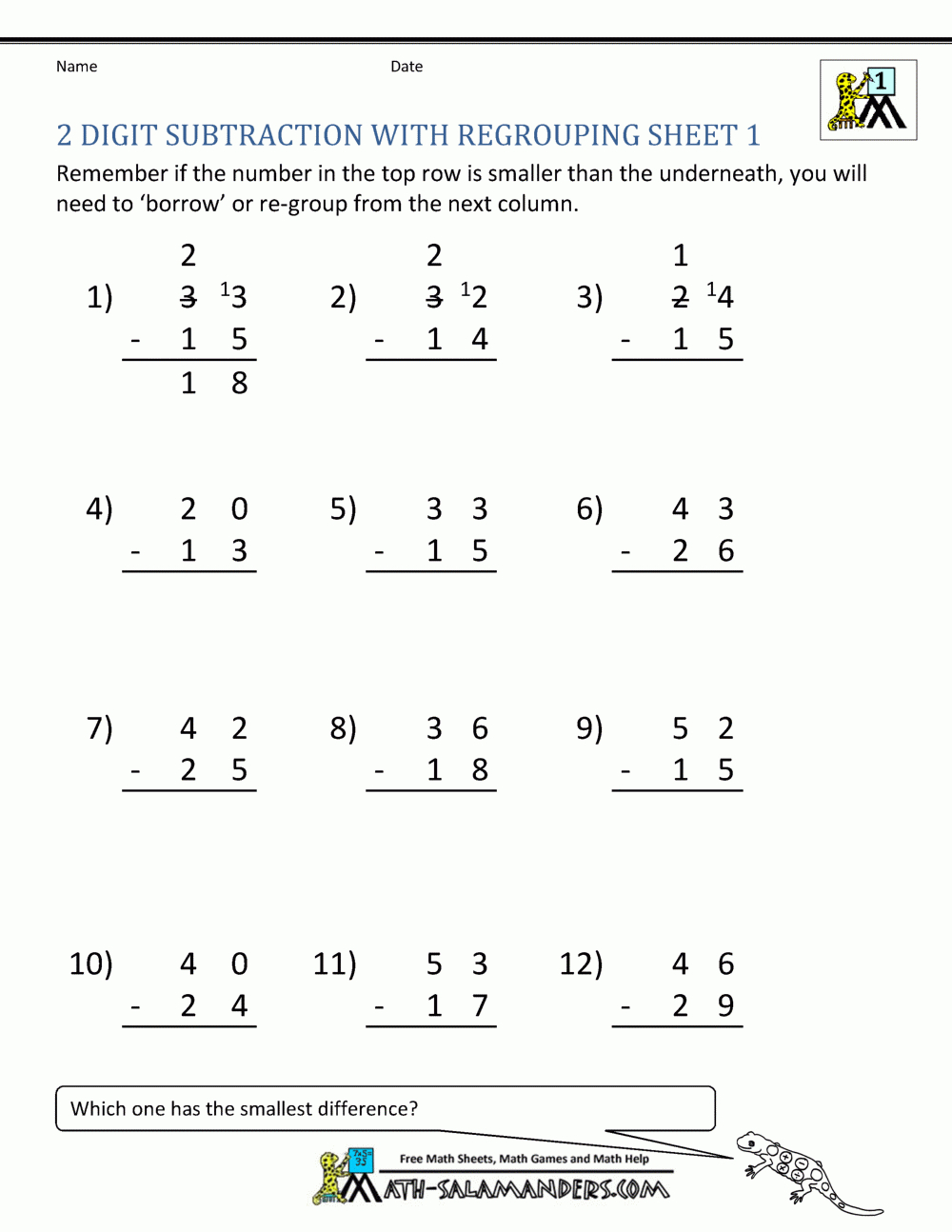 2 Digit Subtraction Worksheets | Free Printable Math Worksheets Subtraction With Regrouping